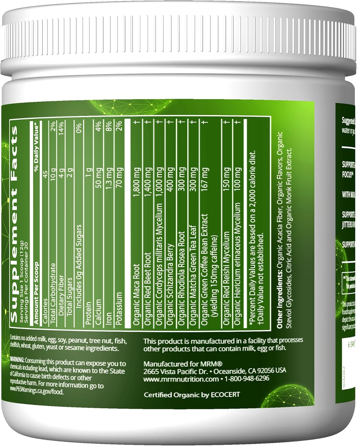 MRM Nutrition Organic Pre-Workout Powder | Island Fusion Flavored | Superfoods + 150mg Natural Caffeine + adaptogens | Clean Energy + Focus| Healthy Blood Flow | Vegan + Non-GMO | 20 Servings - Image 2