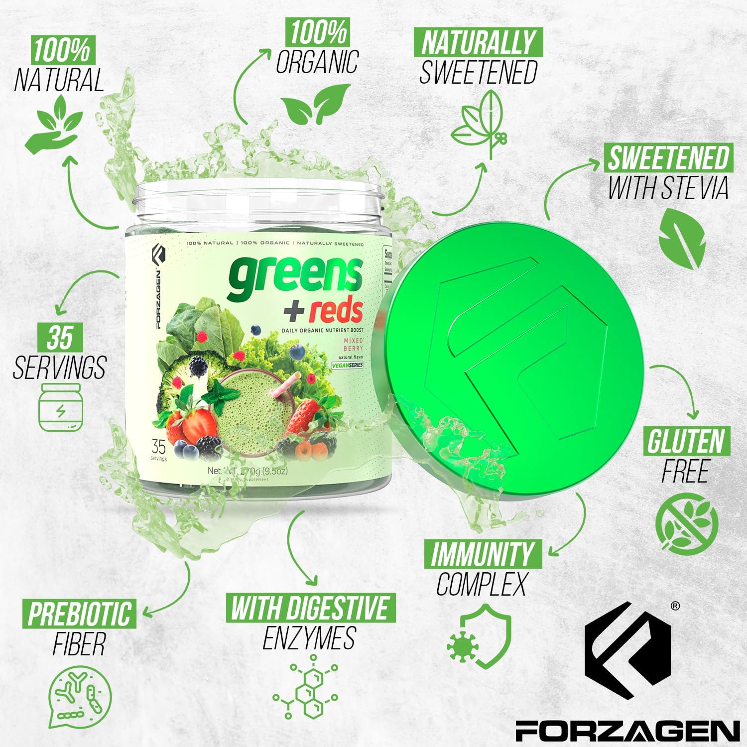 Forzagen Vegan Greens & Reds Superfood Powder - Organic Super Greens Powder | Premium Veggie Powder Supplement | 35 Servings Reds and Greens Superfood Powder - Image 6