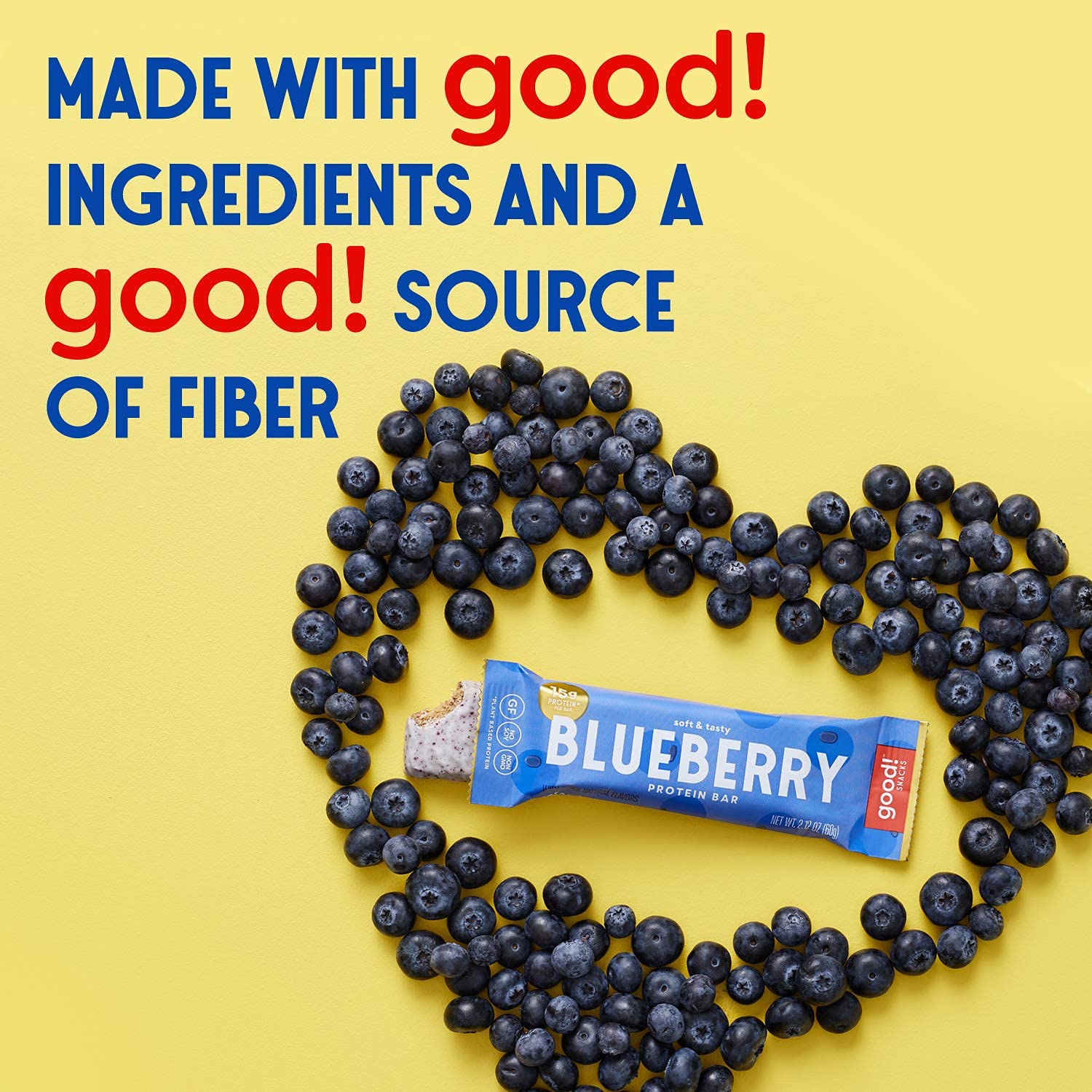 good! Snacks Blueberry Vegan Protein Bar, Soy & Gluten Free, Plant Based, Low Sugar, 15g Clean Protein, Natural Healthy Superfood Snack, Kosher Friendly, For Athletes & Active Lifestyles, 12 Bars - Image 6