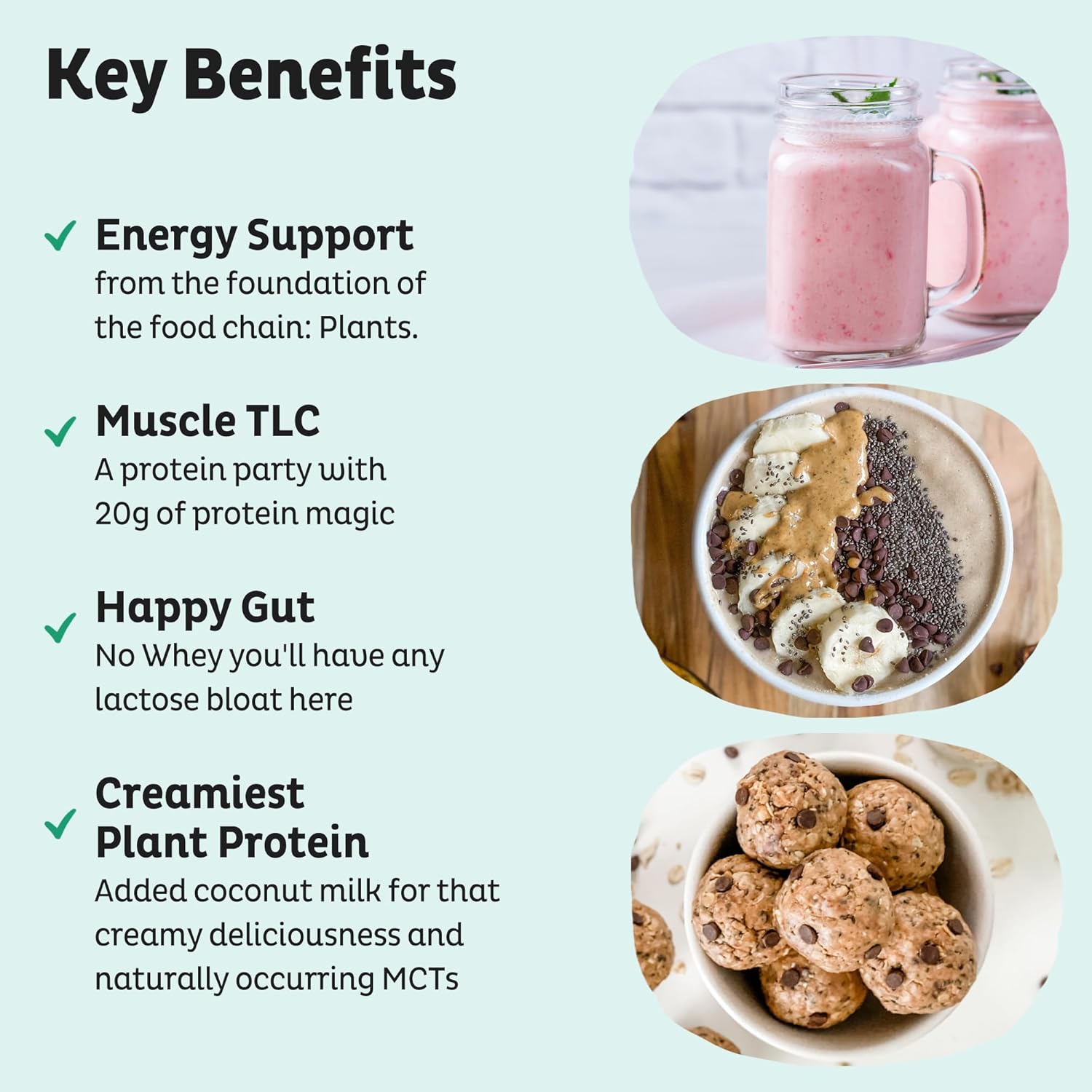 KOS Vegan Protein Powder, Unflavored & Unsweetened - Low Carb Pea Protein Blend, Organic Superfood Rich in Vitamins & Minerals - Keto, Soy, Dairy Free - Meal Replacement for Women & Men - 28 Servings - Image 3
