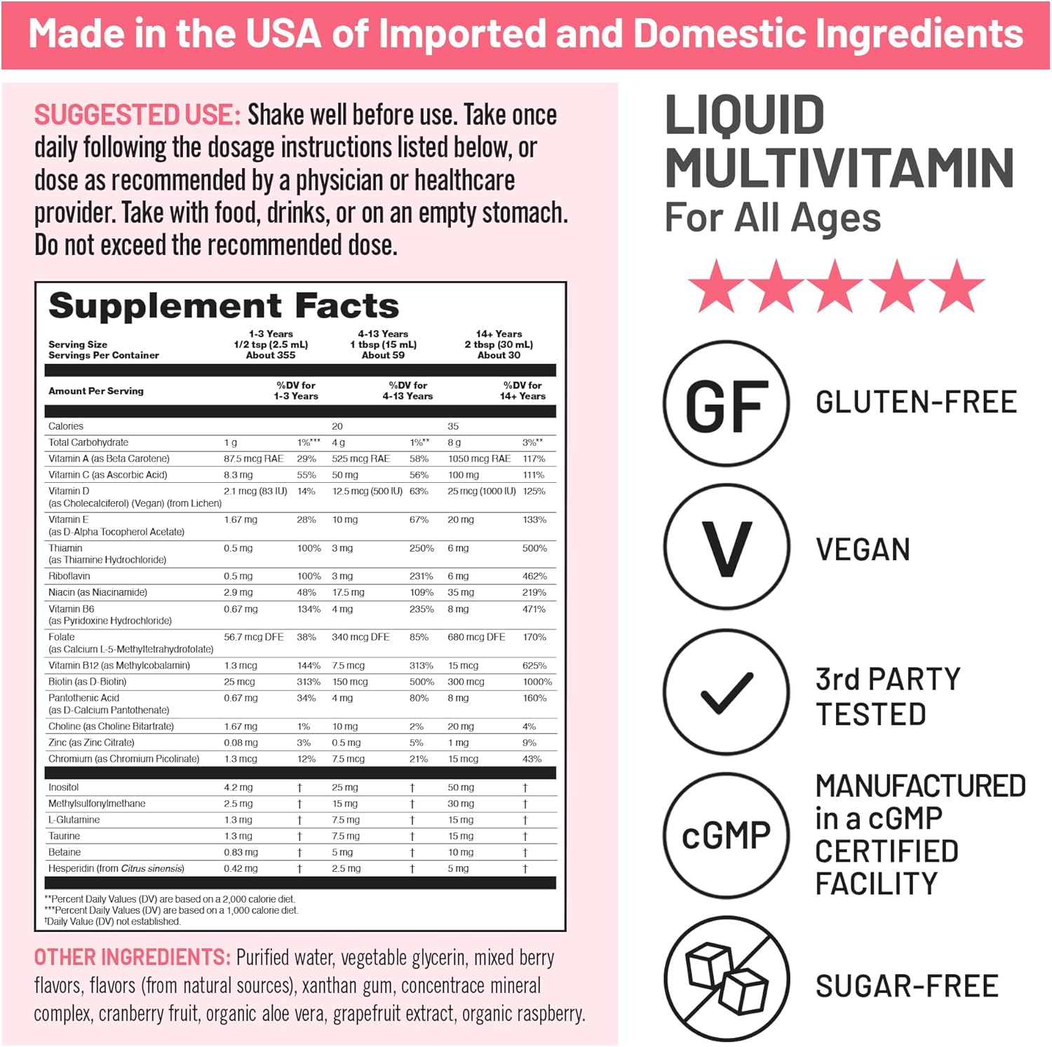 NatureWise Liquid Multivitamin for Women, Men of All Ages - Sugar Free, Vegan - Vitamins for Energy Levels, Beauty, Immune Health with Methylated B12 & Folate - Non-GMO - 30 fl oz(887 mL) - Image 4