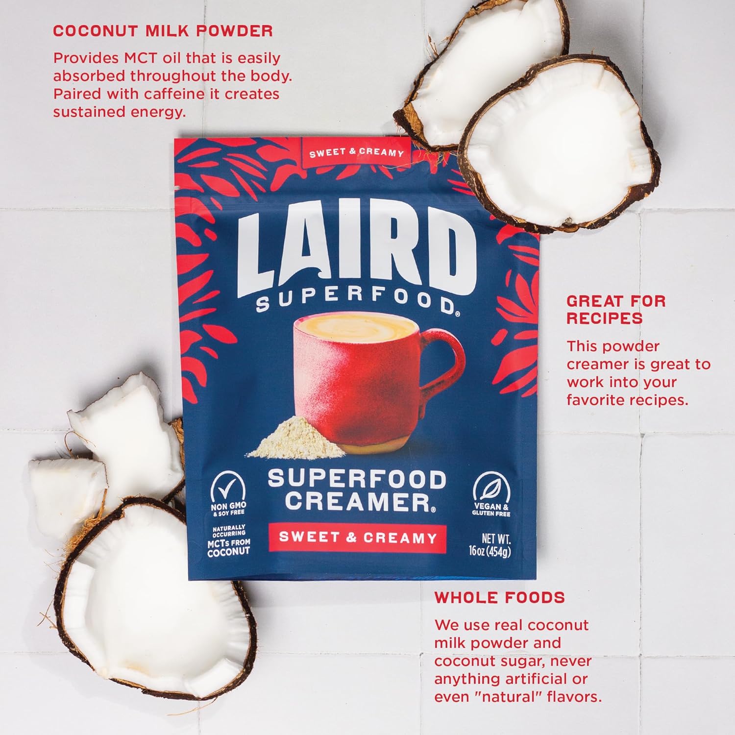 Laird Superfood Non-Dairy Superfood Creamer - Coconut Powder Coffee Creamer - Sweet & Creamy - Gluten Free, Non-GMO, Vegan - 8 oz. Bag, Pack of 1 - Image 4