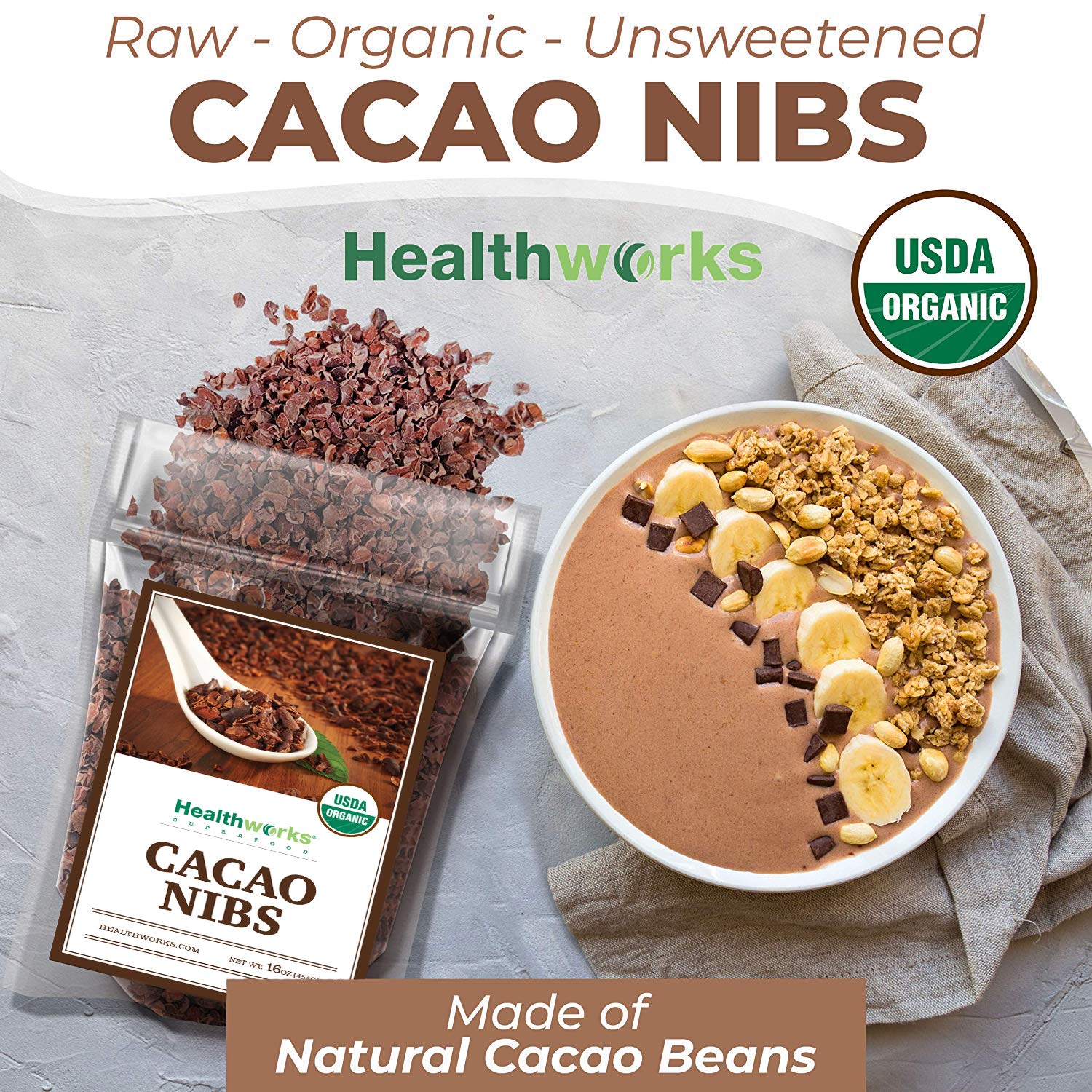 Healthworks Superfoods Cacao Nibs Organic - 16 Oz / 1 Lb - Criollo Bean - Raw Unsweetened Chocolate Substitute - Certified Organic - Keto, Vegan & Non-GMO - Antioxidant - Image 4