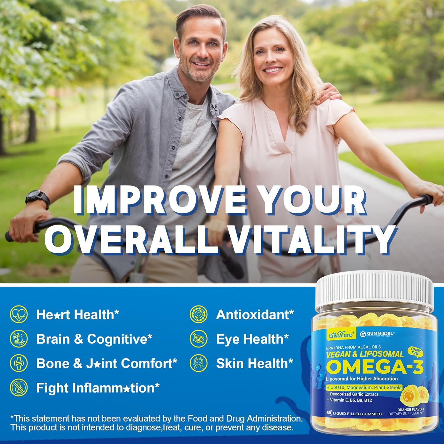 Vegan Omega-3 Gummies 1000mg +CoQ10+Magnesium- EPA 600mg & DHA 400mg, Fish Oil Omega 3 Supplements Alternative for Women Men Adults- Liposomal Form -Algae- Plant Sterols, Garlic,B6,B9, B12, Sugar Free - Image 6