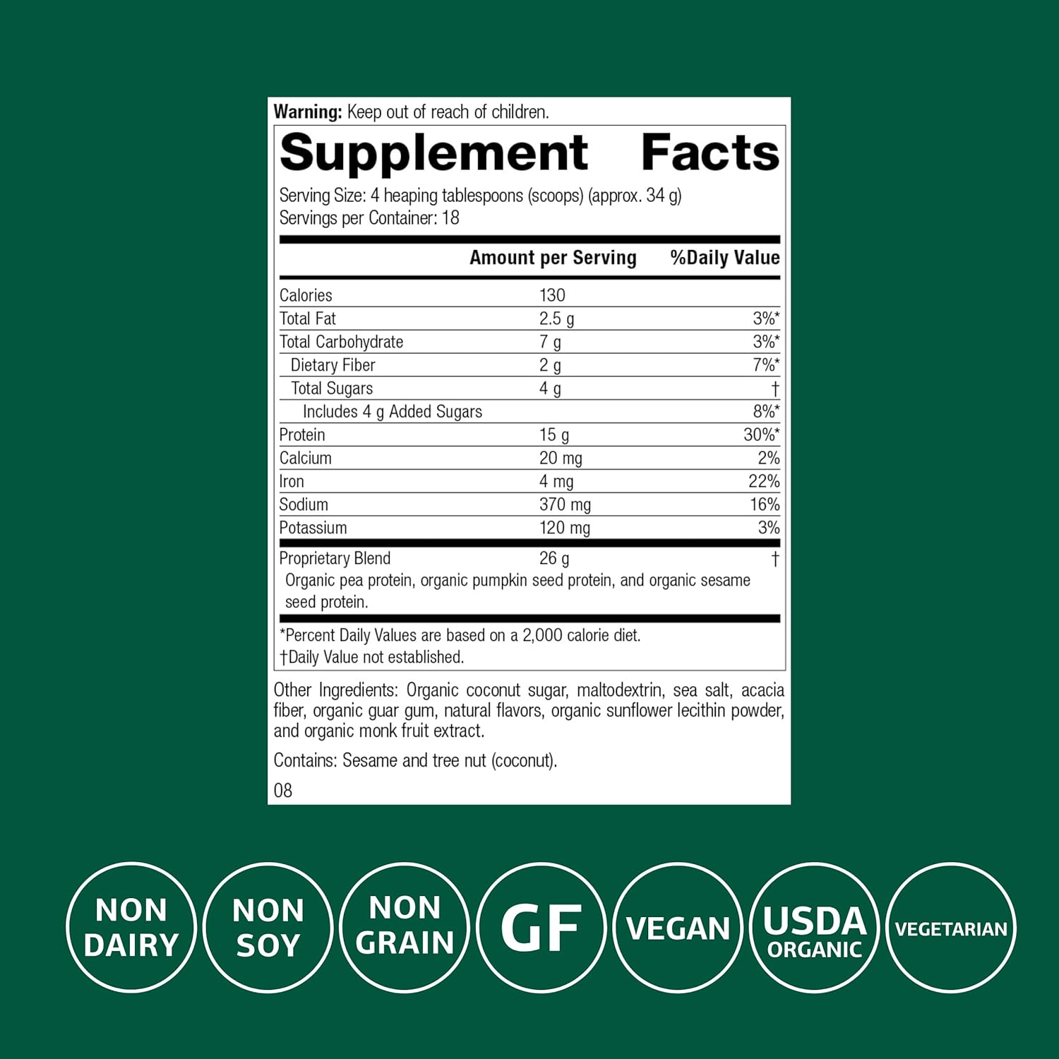 Standard Process Veg-E Complete Pro - Organic, Plant-Based Protein Powder for Muscle Building & Recovery - Supports Hair, Skin & Nails - Vegan & Gluten-Free - Vanilla, 18 Servings - Image 2
