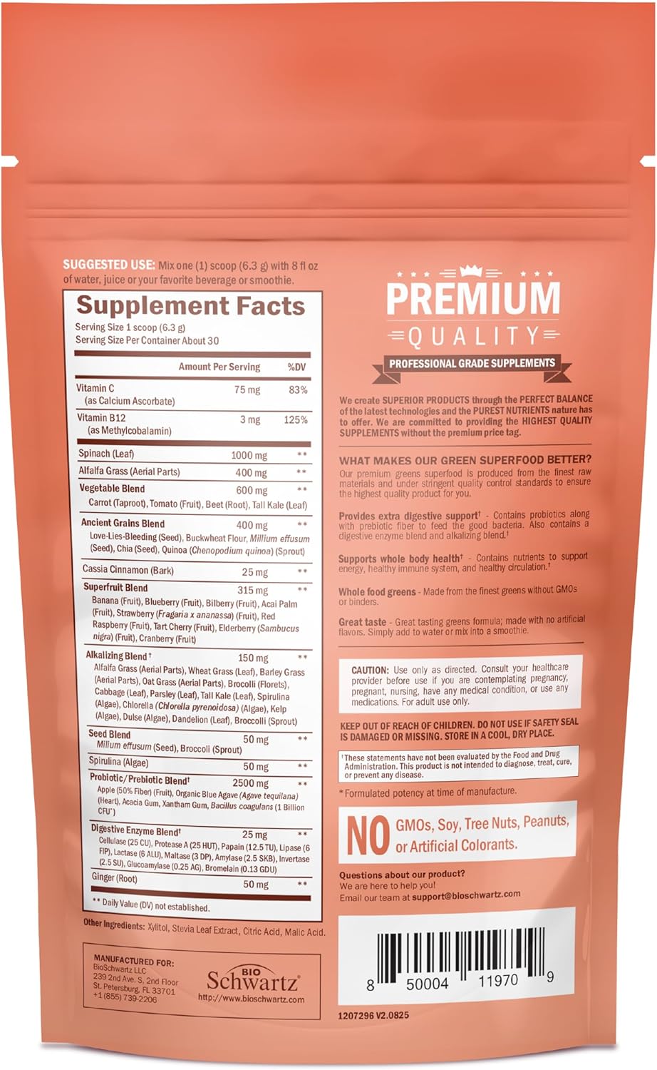 Super Greens Powder Superfood - Greens Powder with Probiotics Prebiotics Digestive Enzymes and 43 Green Superfoods - Chlorophyll Bilberry Chlorella Spirulina Grass - Tastes Amazing - 30 Servings - Image 8