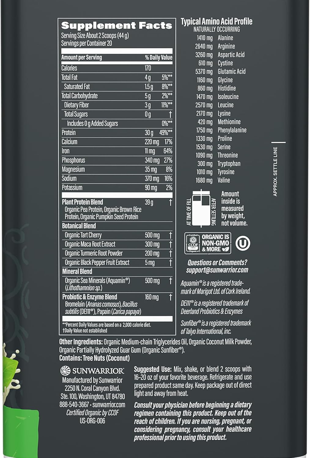 Sunwarrior Organic Plant Based Protein Powder | Vegan Organic Protein Powder with BCAA Amino Acids Plus Recovery Minerals & Botanicals | Non-GMO Soy Dairy & Gluten Free (Unflavored, 20 Servings) - Image 2