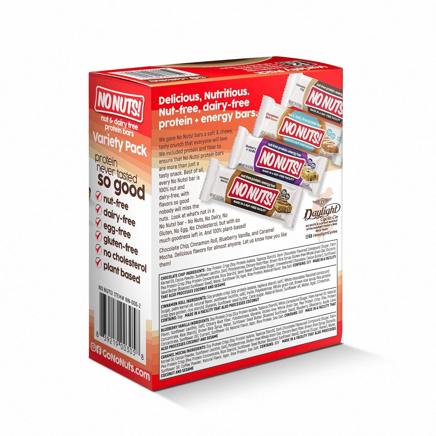 No Nuts! Protein Bar Variety Pack – 12 Count | Nut-Free & School-Safe | Chocolate Chip, Caramel Mocha, Cinnamon Roll & Blueberry Vanilla | Dairy-Free, Vegan, Non-GMO, Organic, Kosher - Image 8
