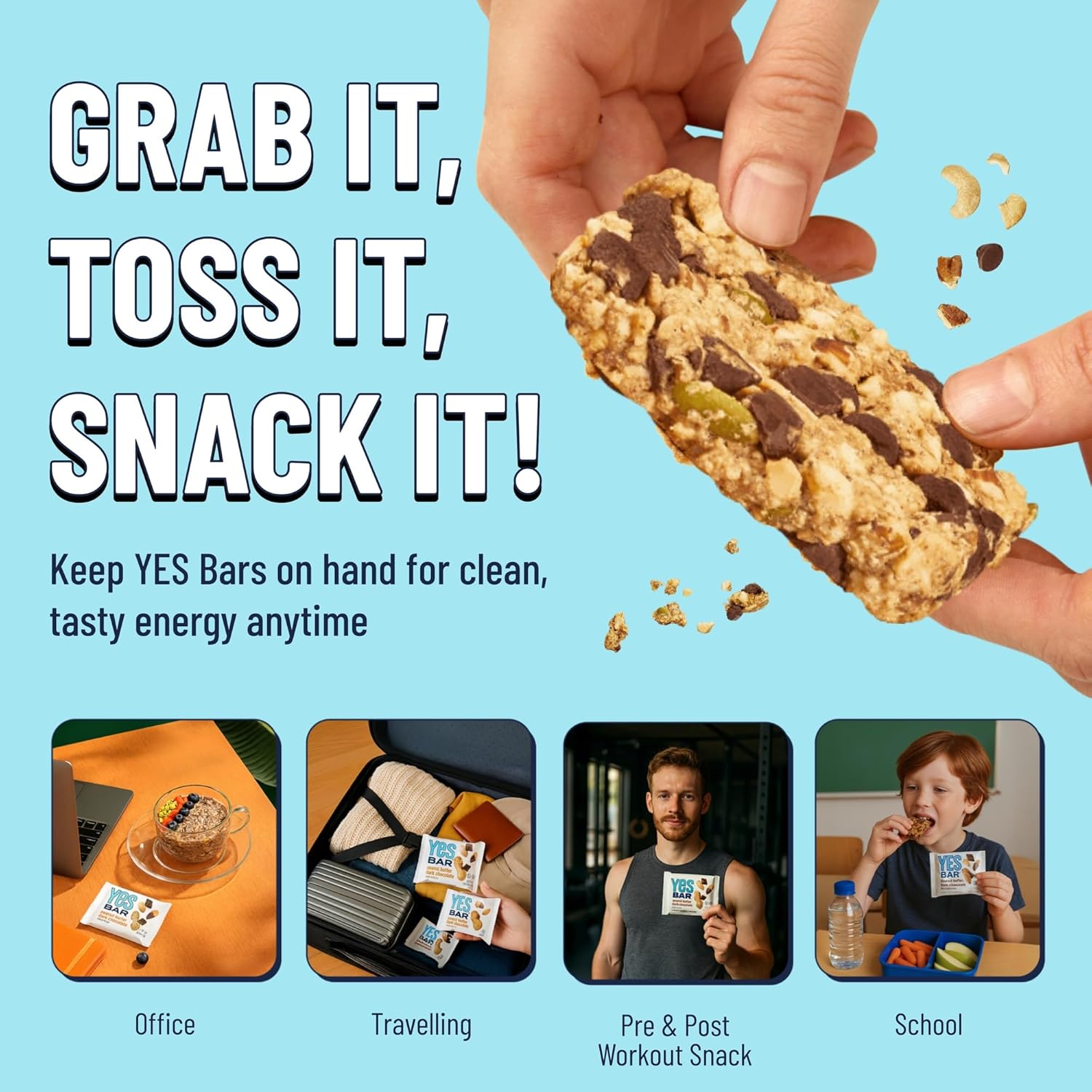 YES Nut Bars - Dark Chocolate Chip - Soft Chewy Healthy Snack Bars Made with Organic Maple Syrup – Vegan, Paleo, Gluten Free, No Refined Sugar, Dairy Free, Plant Based Protein, Low Sugar - 6 Count - Image 6