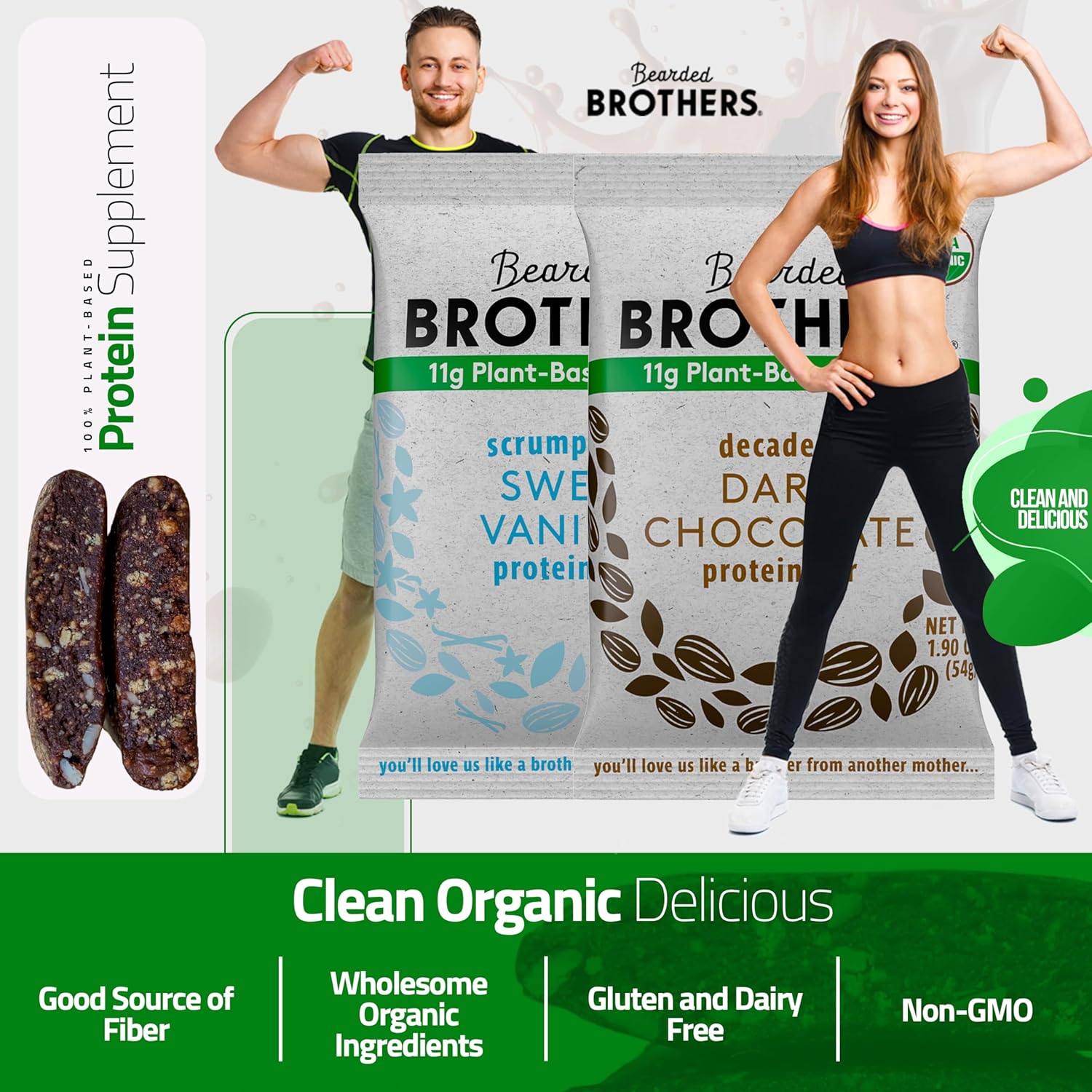 Bearded Brothers Organic Vegan Energy Bars - Gluten & Soy Free, Paleo, Whole 30 | Non GMO, Low Glycemic, High Protein, Fiber (10 Pack, Protein Variety) - Image 7