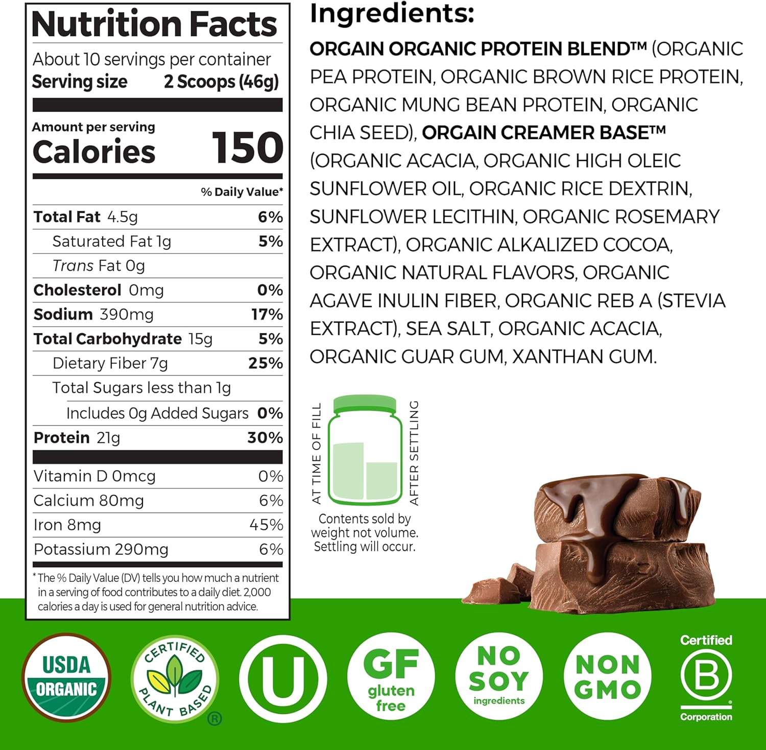 Orgain Organic Vegan Protein Powder, Creamy Chocolate Fudge - 21g Plant Protein, 7g Prebiotic Fiber, Low Net Carb, No Lactose Ingredients, No Added Sugar, Non-GMO, For Shakes & Smoothies, 1.02 lb - Image 2