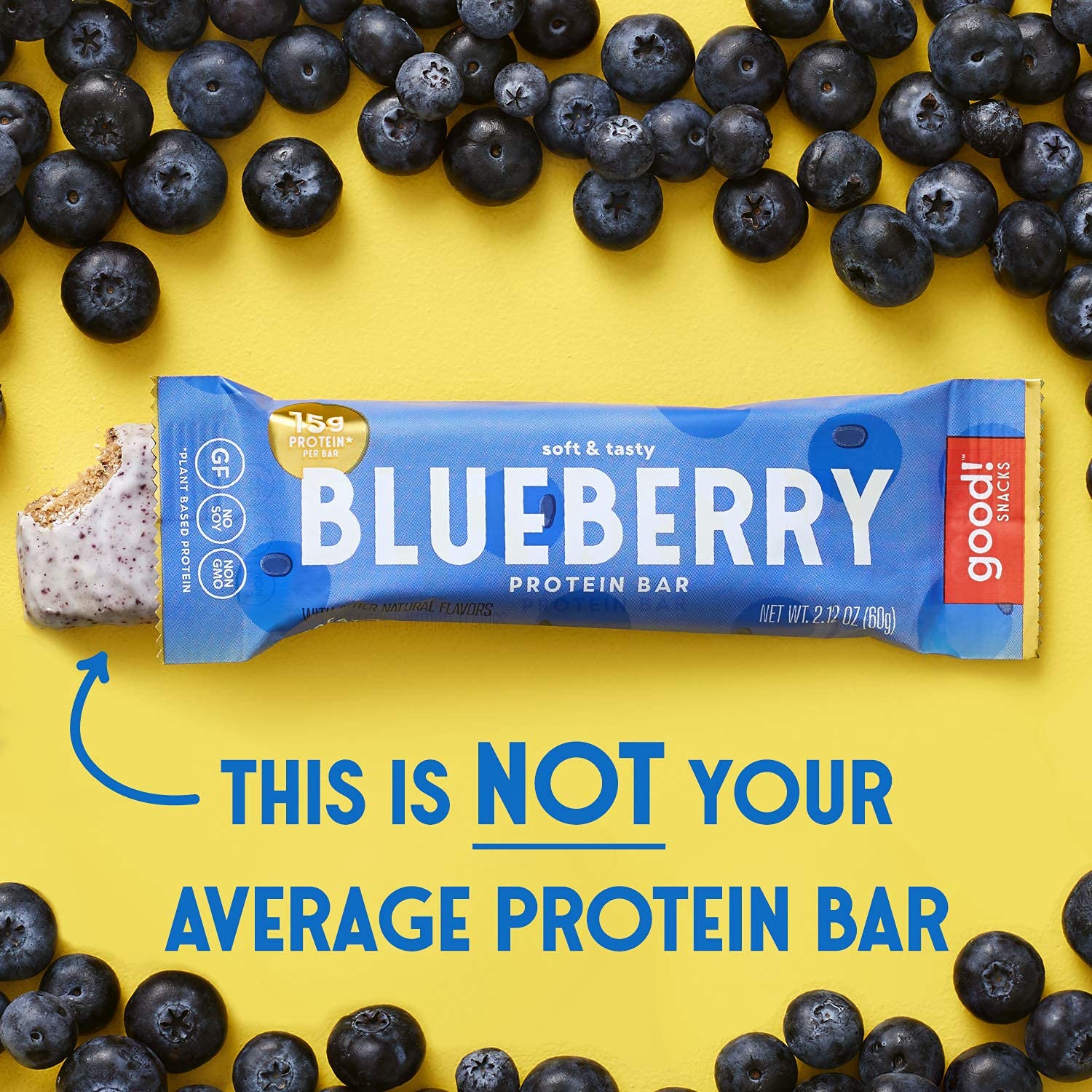 good! Snacks Blueberry Vegan Protein Bar, Soy & Gluten Free, Plant Based, Low Sugar, 15g Clean Protein, Natural Healthy Superfood Snack, Kosher Friendly, For Athletes & Active Lifestyles, 12 Bars - Image 4