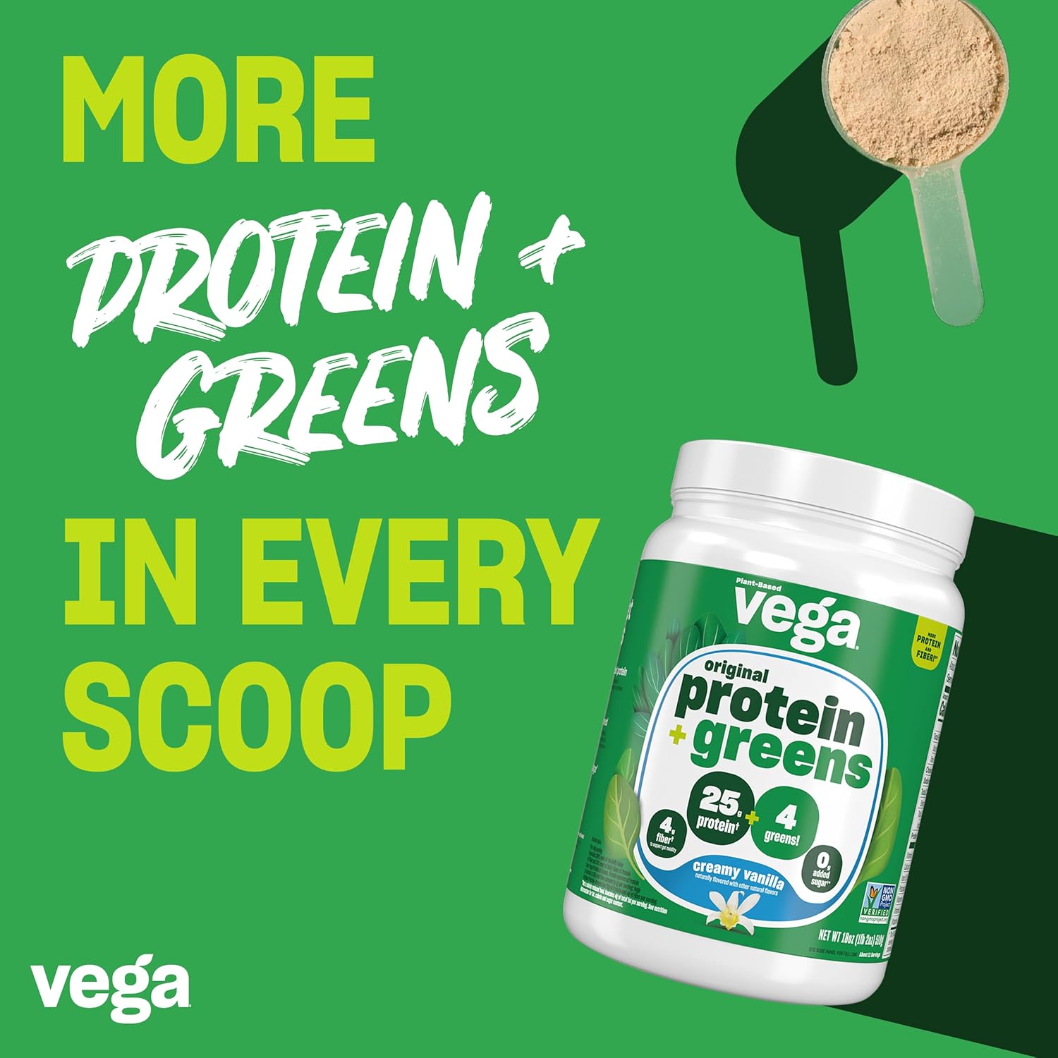 Vega Protein and Greens Protein Powder, Vanilla - 20g Plant Based Protein Plus Veggies, Vegan, Non GMO, Pea Protein for Women and Men, 21.7 Ounce (Packaging May Vary) (Pack of 1) - Image 3
