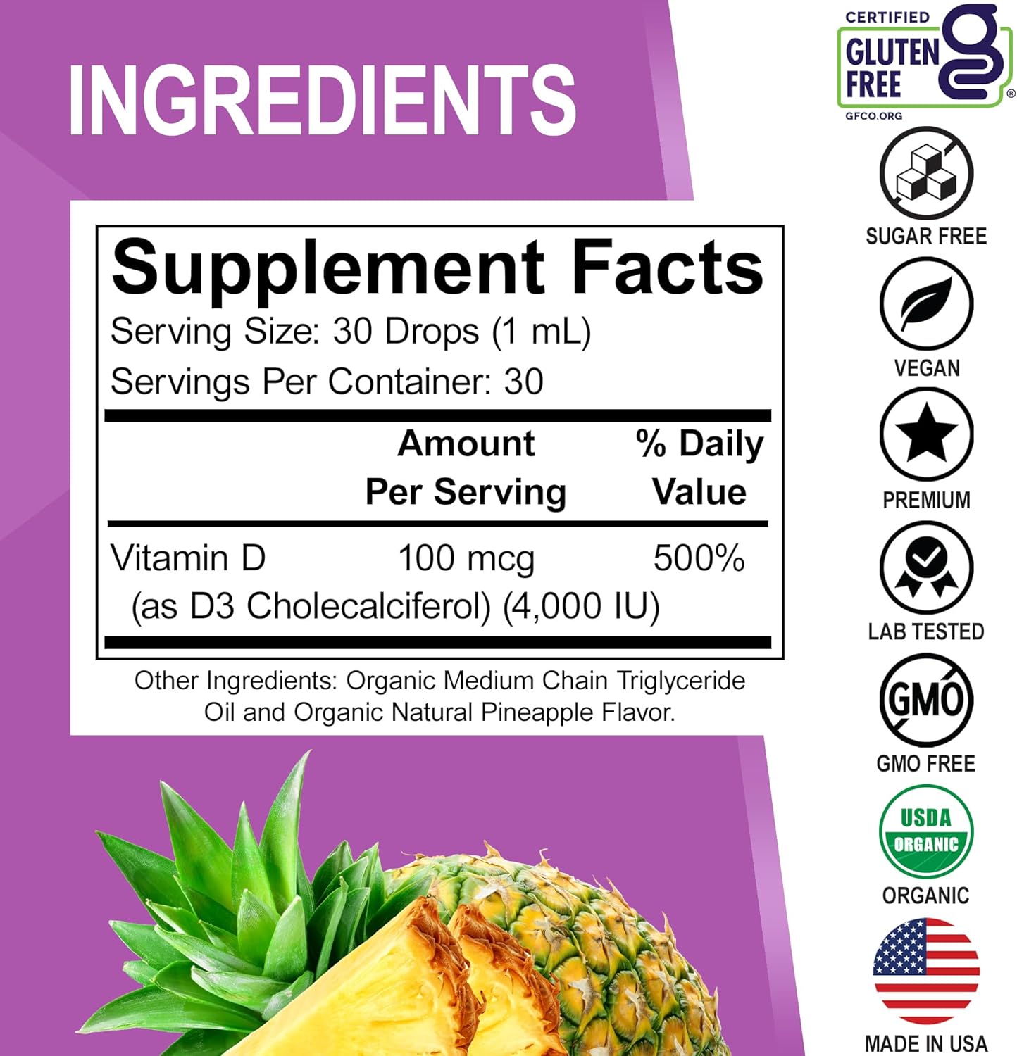 Vitamin D3 Liquid Drops Organic - Vegan VIT D Liquid Vitamin D for Adults & Kids Oil 4000 IU Vegan Organic D3 Drops Sublingual Supplement - Immune & Bone Health VIT Supplements, Non-GMO 30 Servings - Image 6