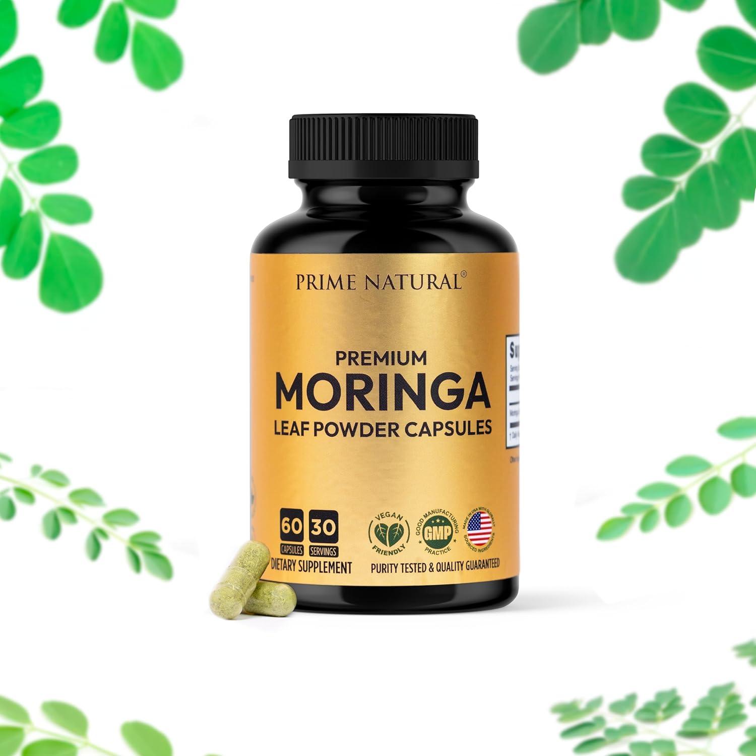 Moringa Powder Capsules - Pure Moringa Powder, Energy, Skin, Immune & Gut Health Superfood, Rich in Antioxidants, Essential Vitamins & Amino Acids, Natural Green Superfood Supplement - 60 Count - Image 4