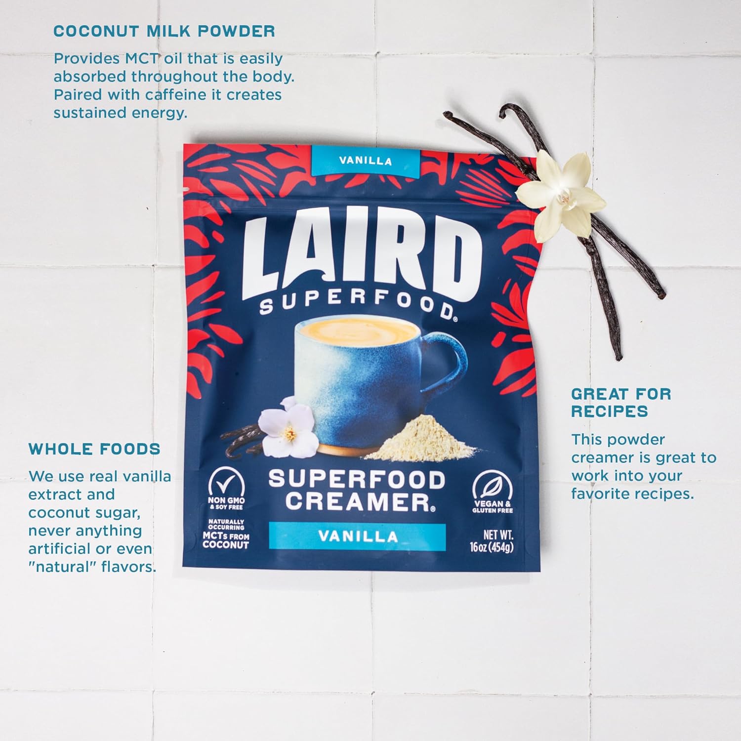 Laird Superfood Non-Dairy Original Superfood Vanilla Coconut Powder Coffee Creamer, Gluten Free, Non-GMO, Vegan, 8 oz. Bag, Pack of 1 - Image 3