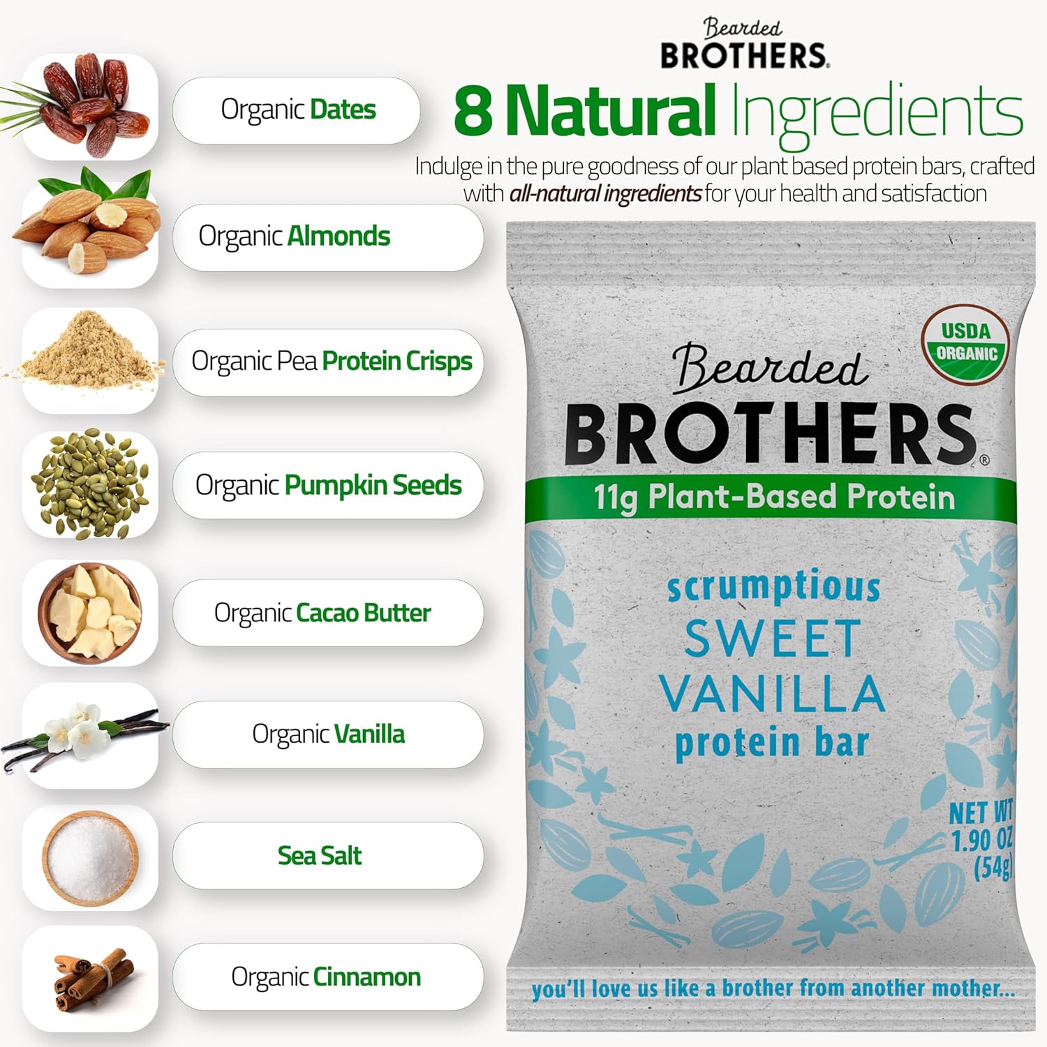 Bearded Brothers Organic Vegan Energy Bars - Gluten & Soy Free, Paleo, Whole 30 | Non GMO, Low Glycemic, High Protein, Fiber (10 Pack, Protein Variety) - Image 3