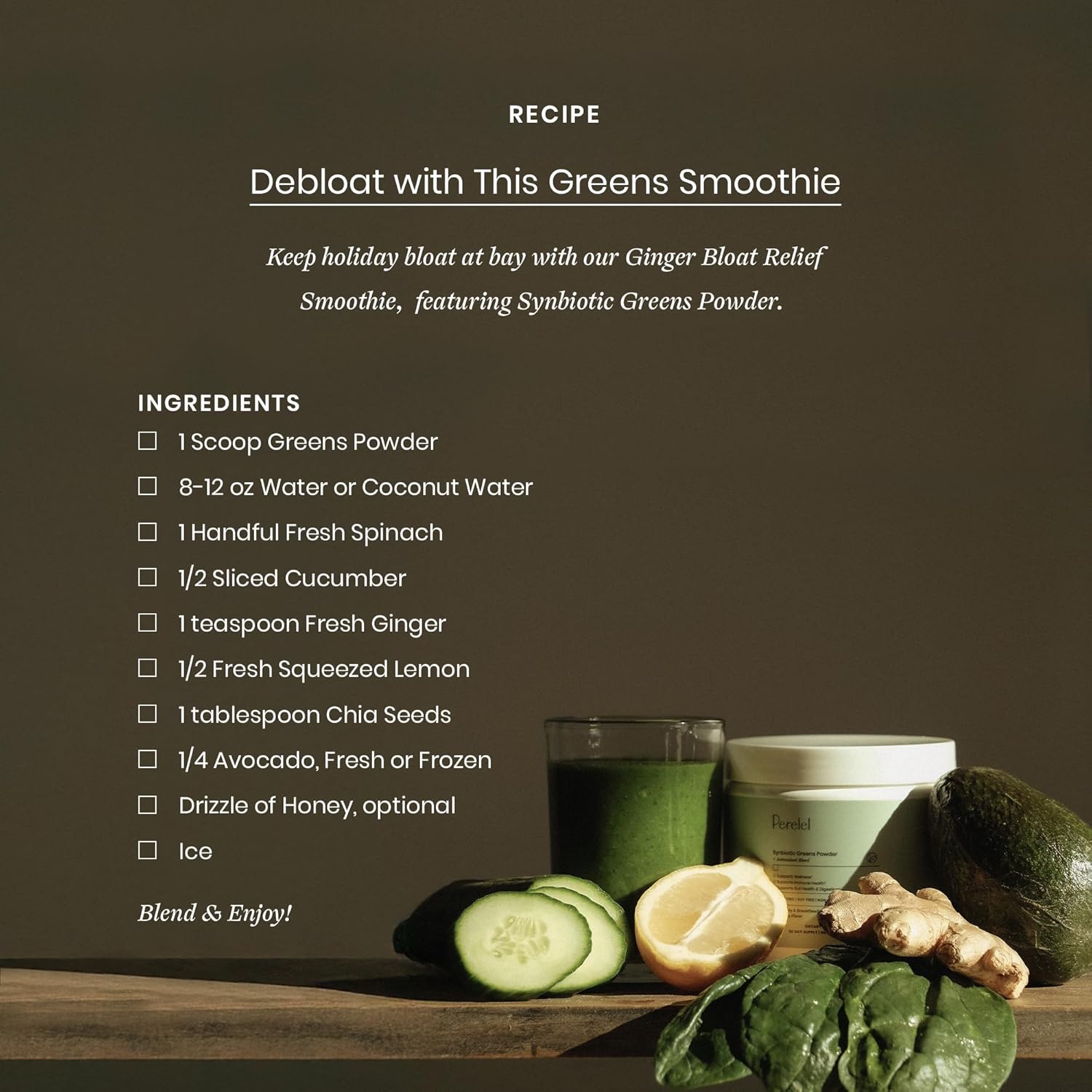 Perelel Synbiotic Greens Powder, Superfood Blend with Fruits, Vegetables, Probiotics, Fiber, Spirulina & Chlorella, Daily Greens Supplement, Soy & Gluten Free, Non GMO, Acai Berry Flavor, 30 Servings - Image 3