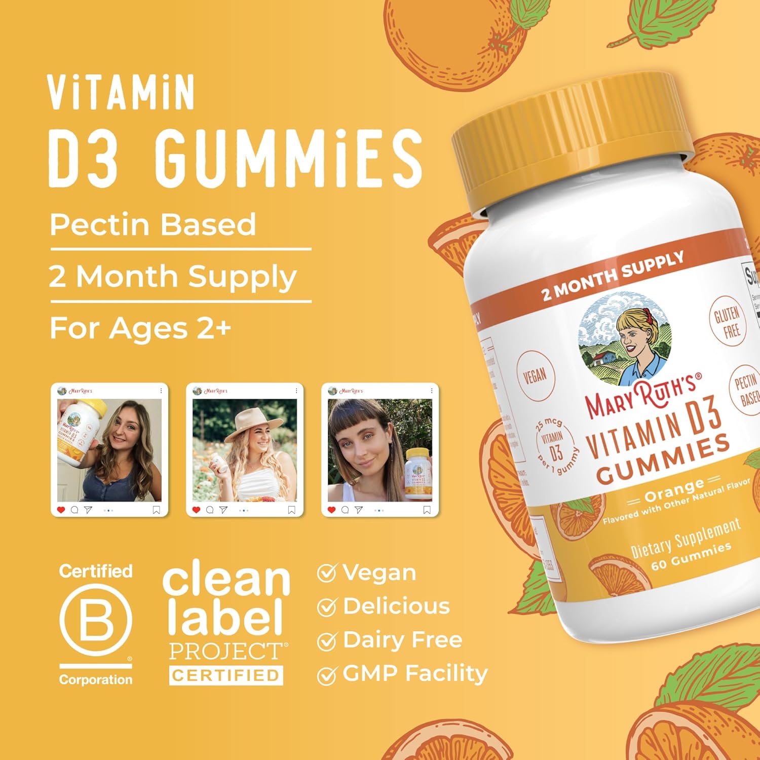 MaryRuth Organics Vitamin D3 Gummies | 2 Month Supply | Adults & Kids Vitamin D Gummy | Immune Support Supplement | VIT D3 1000IU for Bone Health&Muscle Function | Vegan | Non-GMO | Gluten Free | 60 - Image 8