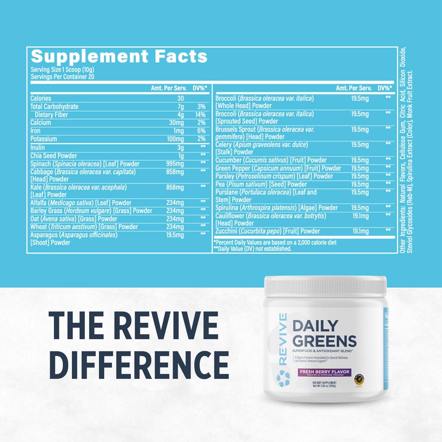 Revive MD Daily Green Powder Superfood (Fresh Berry) - Supergreens Powder to Support Energy Levels - Green Juice That Improves Fiber Intake - Vegetable Supports Digestion and Gut Health (30 Servings) - Image 2
