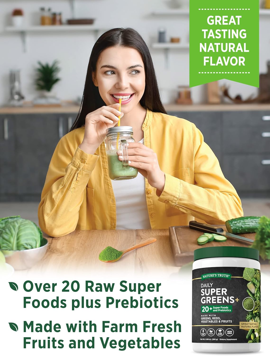Nature's Truth Super Greens Superfood Powder Supplement | Fruit & Vegetables Blend | Juice & Smoothie Mix | 9.88 oz | Vegan, Non-GMO & Gluten Free - Image 4