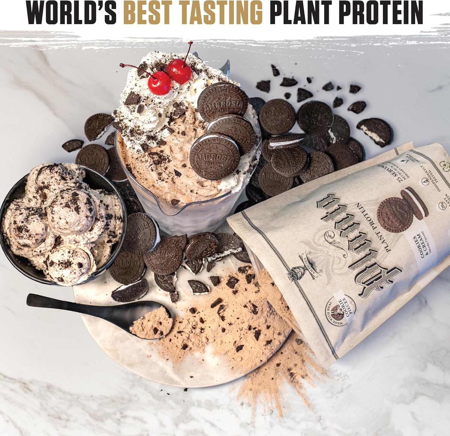 Ambrosia Planta - Plant-Based Protein Powder 20g | Dairy Free Vegan Protein Powder with BCAA Amino Acids | Keto-Friendly, No Added Sugar | 25 Servings | Cookies Cream - Image 3