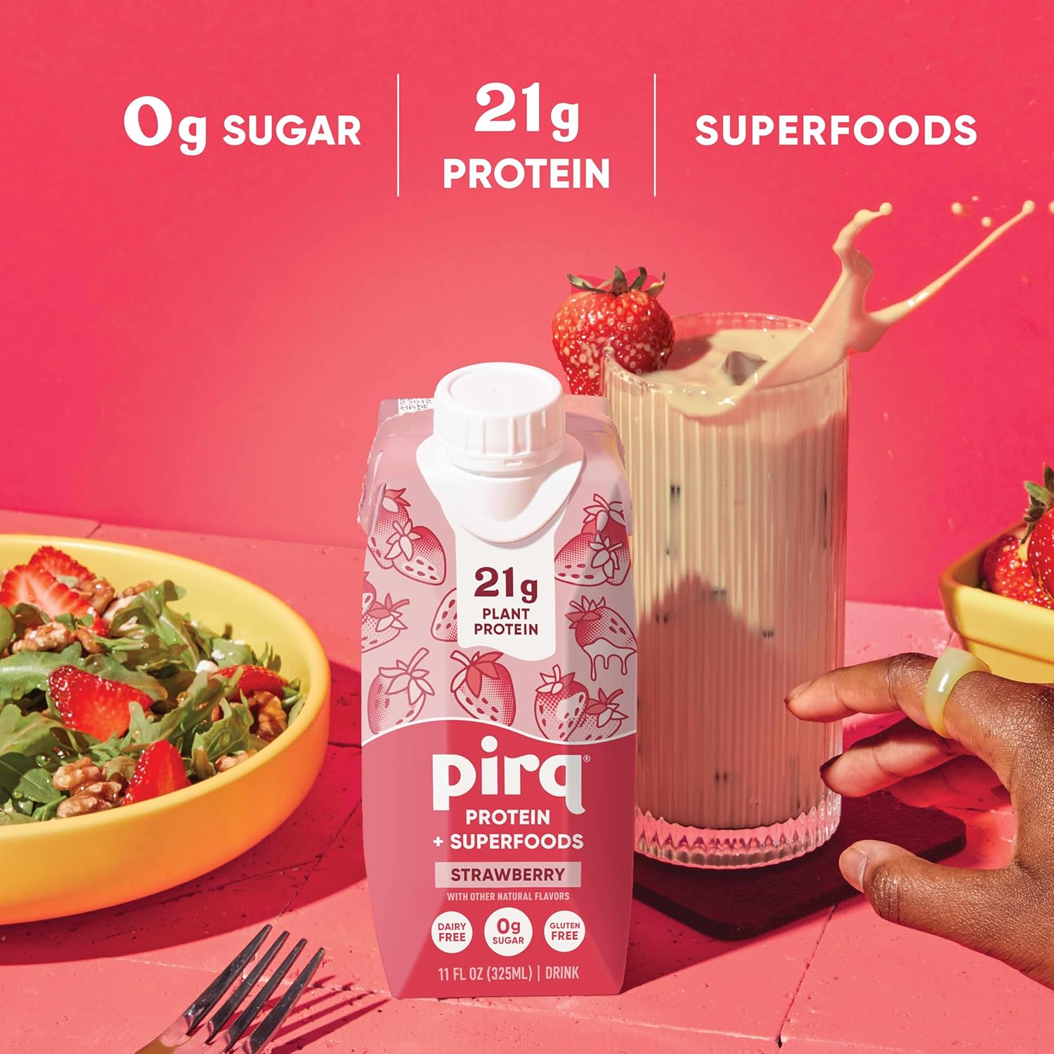 Pirq Plant Based Protein Shake, 21g Vegan Protein, 25 Superfoods, 0g Sugar, Dairy-Free, Gluten-Free, and Soy-Free, (12 Pack)(Strawberry) - Image 3