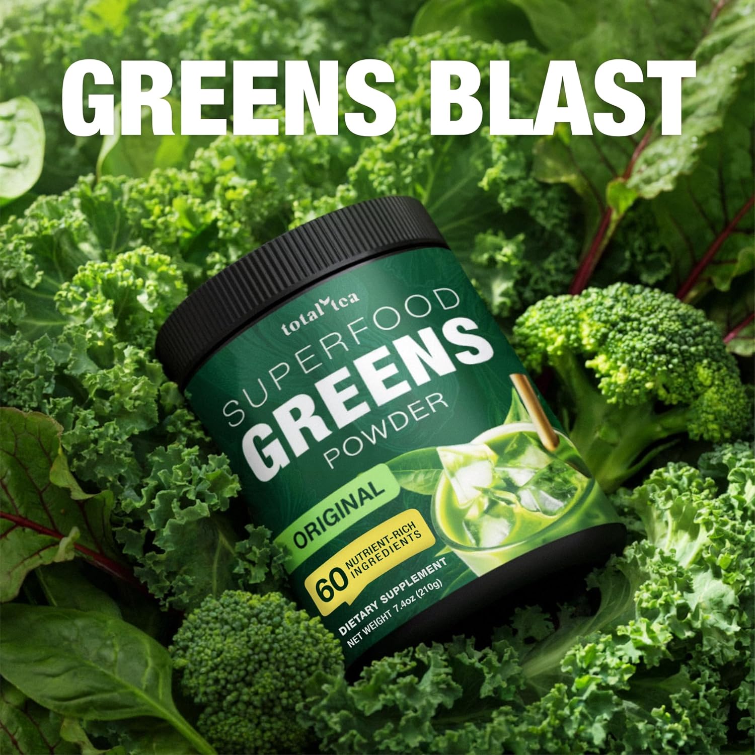 Total Tea Super Greens Powder, Greens, Fruits, Vegetables, Vegan Drink with Spirulina, Chlorella and Vitamins 21 Servings - Original - Image 4