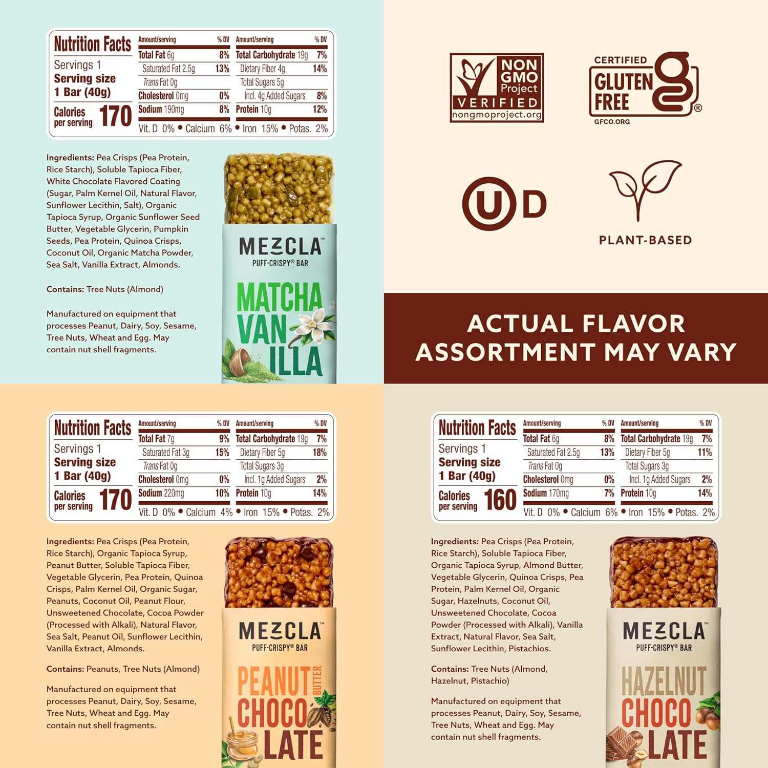 Mezcla Puff-Crispy Plant Based Protein Bars - Variety Pack - Healthy Snacks for Adults & Kids - Granola Bars for School, Travel, & Office Snacks - Gluten Free, Vegan, Non GMO, 10g Protein - 8 Count - Image 3