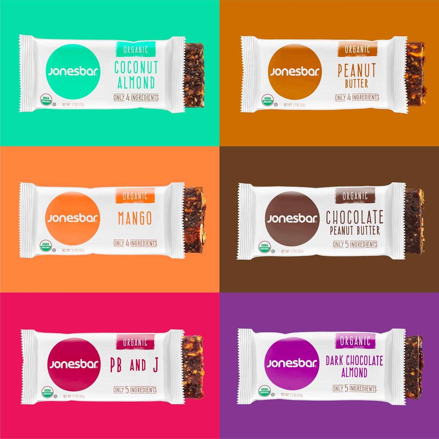 JONESBAR Organic Plant Based Protein Bars | 6 Flavor Variety Pack | Fruit & Nut Bar, Kosher, Gluten Free, Breakfast Bars, School Snacks, Vegan Snack & Healthy Snacks for Adults and Kids (Pack of 12) - Image 4