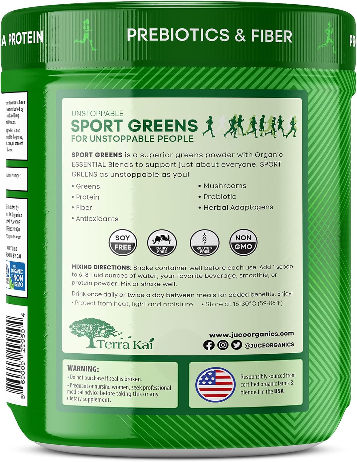 Juce SG7 Sport Greens Powder Supplement | Organic Plant Based Protein | Green Juice Powder | Probiotics | Mushrooms | Mixed Berry Flavor | 30 Servings | By Terra Kai Organics - Image 3