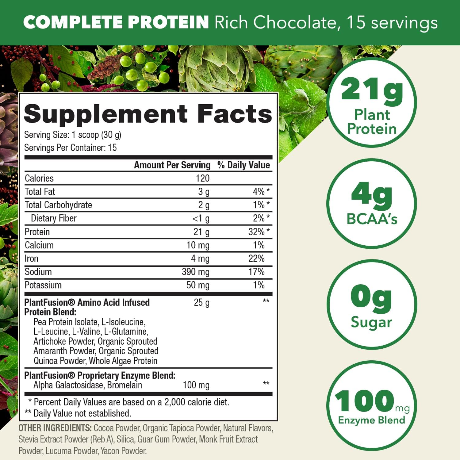 PlantFusion Complete Vegan Protein Powder - Plant Based Protein Powder with BCAAs, Digestive Enzymes and Pea Protein - Keto, Gluten Free, Soy Free, Non-Dairy, No Sugar, Non-GMO - Chocolate 1lb - Image 2
