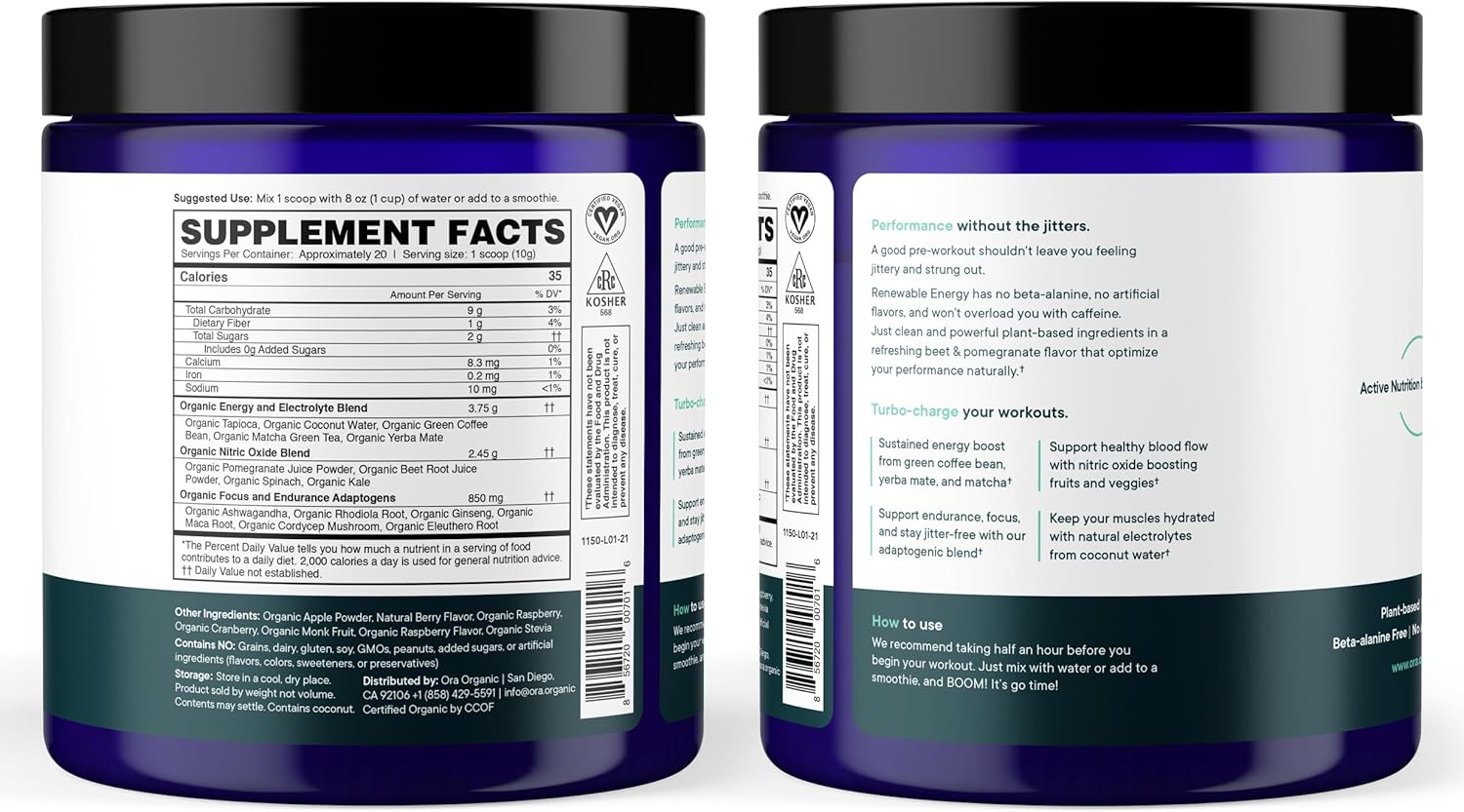 Ora Organic Pre Workout Powder for Men and Women Berry Beet Flavor- Vegan Certified Organic, Soy-Free, Dairy-Free, Gluten-Free- Provides Jitter-Free Energy Boost for Women & Men, 20 Servings - Image 9