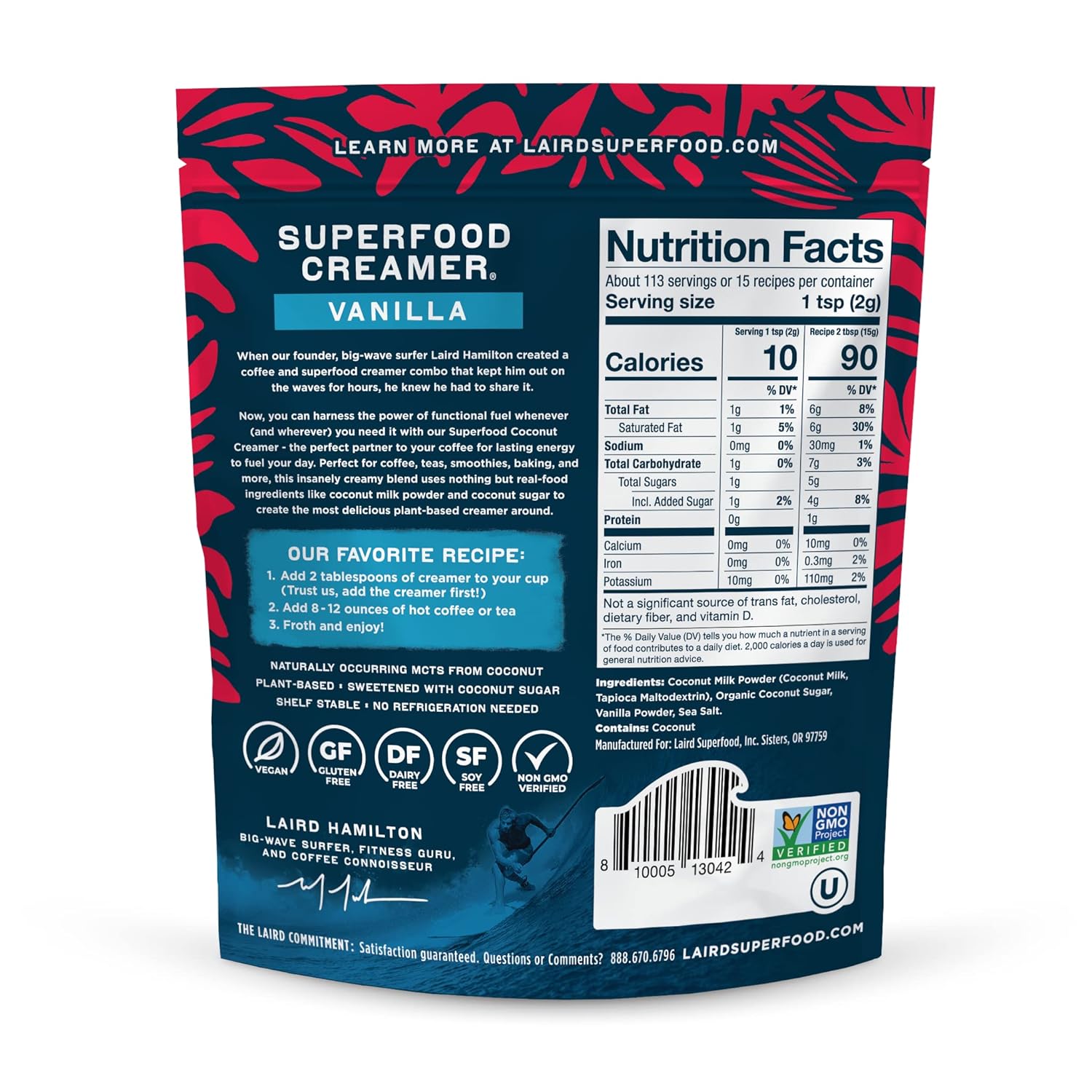 Laird Superfood Non-Dairy Original Superfood Vanilla Coconut Powder Coffee Creamer, Gluten Free, Non-GMO, Vegan, 8 oz. Bag, Pack of 1 - Image 2