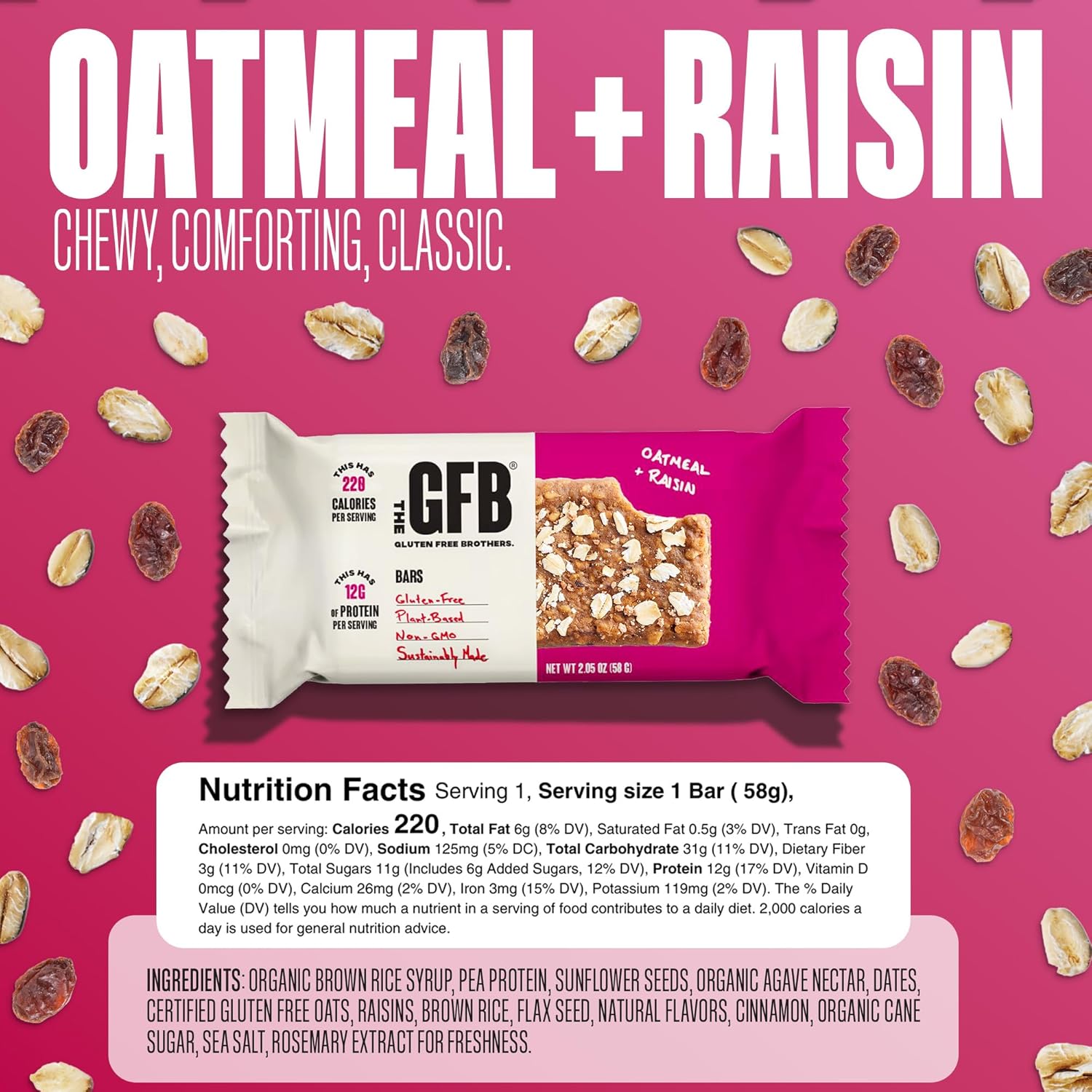 The GFB Oatmeal Raisin Protein Bars - Gluten Free, Plant Based, Non GMO, Sustainably Made – Ridiculously Tasty, Healthy, Vegan, Nutrition Snack Protein Bars, 2.05 oz (12 Count) - Image 3