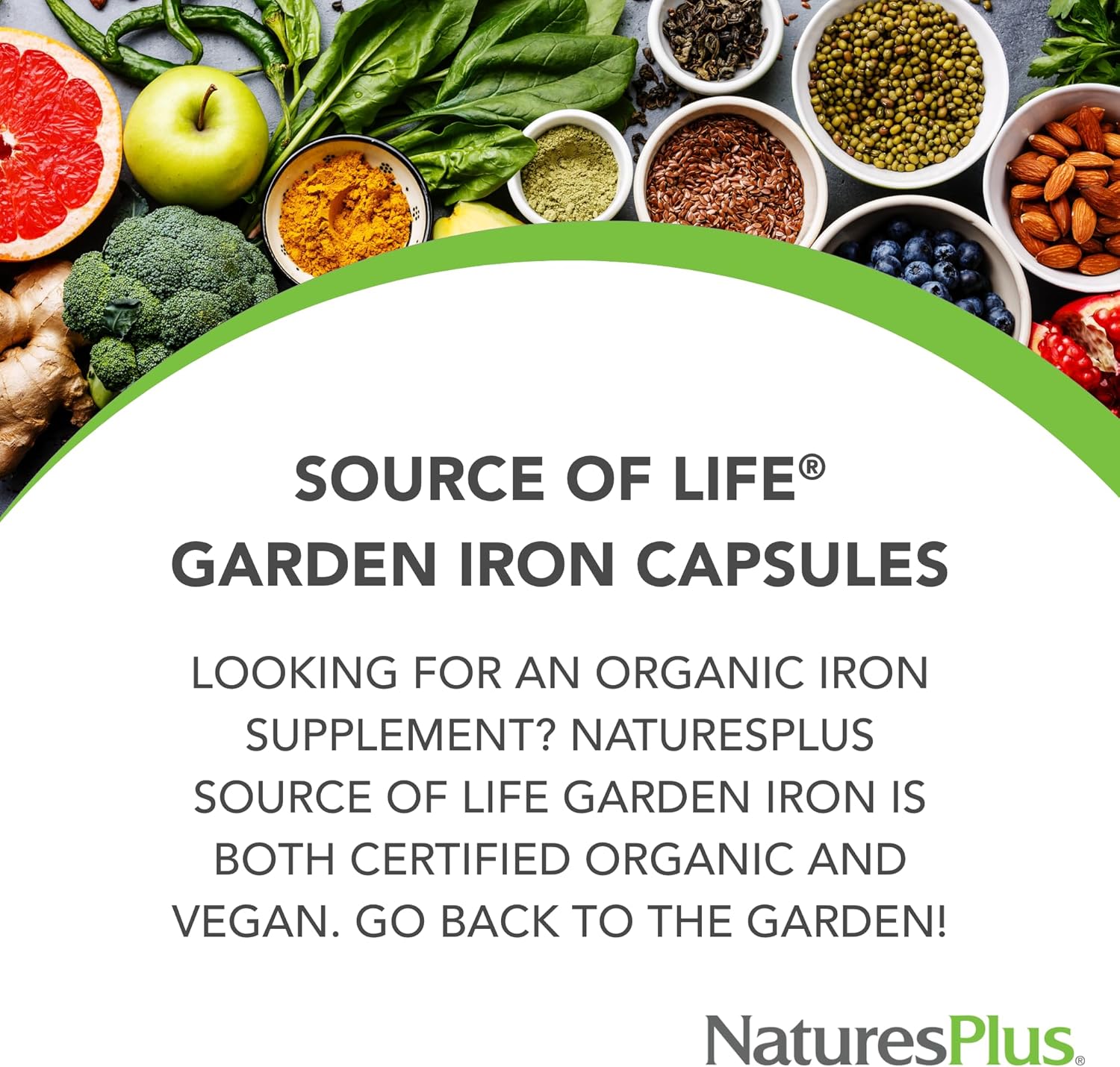 NaturesPlus Source of Life Garden Iron - 30 Quick-Release Capsules - Plant-Based Iron Supplement with 20+ Whole-Food Extracts - Fast Acting - USDA Certified Organic - 30 Servings - Image 3