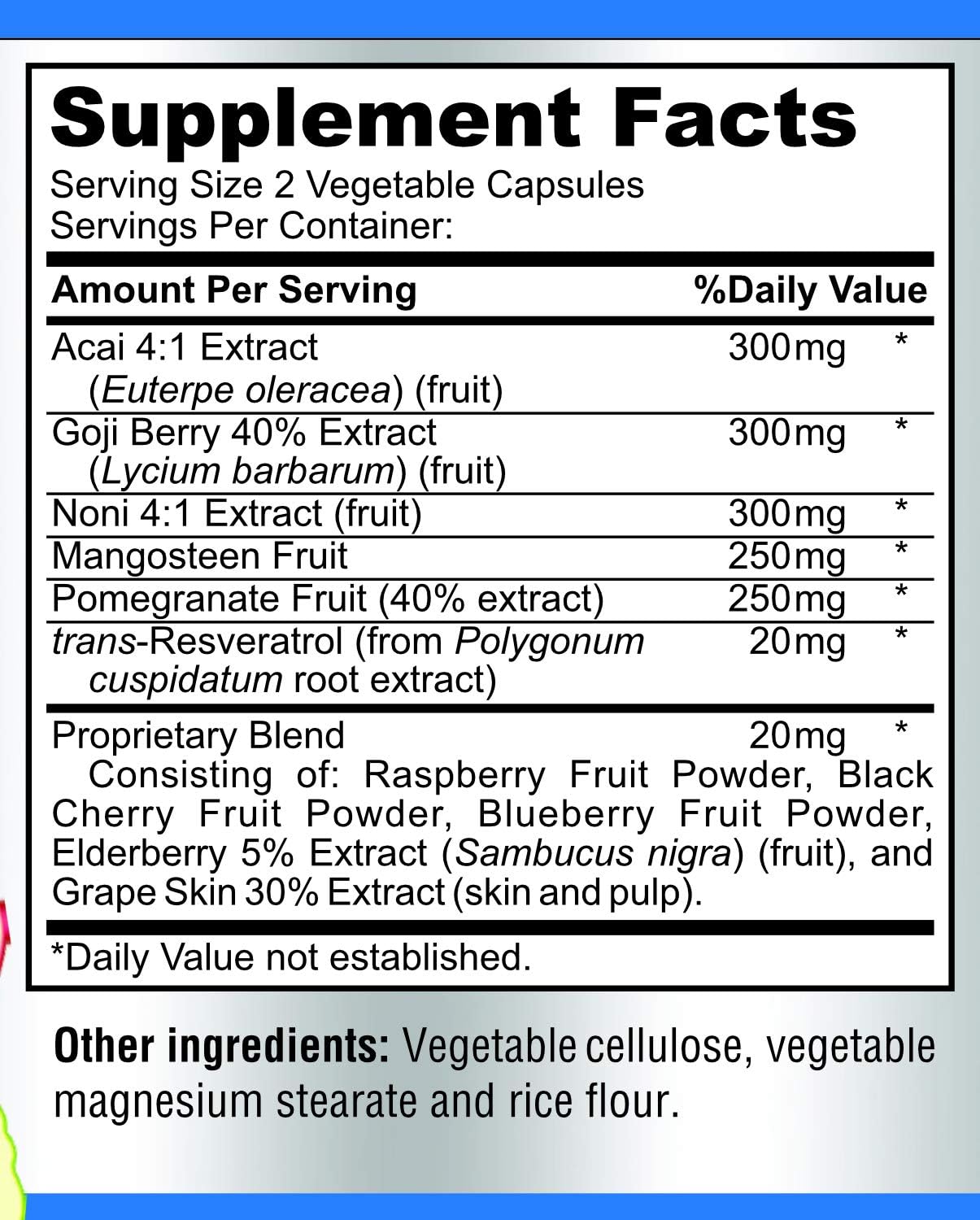 Super Antioxidant Fruit Superfood Complex - Powerful Antioxidant Superfruits, Acai, Goji, Noni, Mangosteen, Pomegranate, Elderberry, Resveratrol, Immune Support, Skin Care - 60 Capsules - Image 7