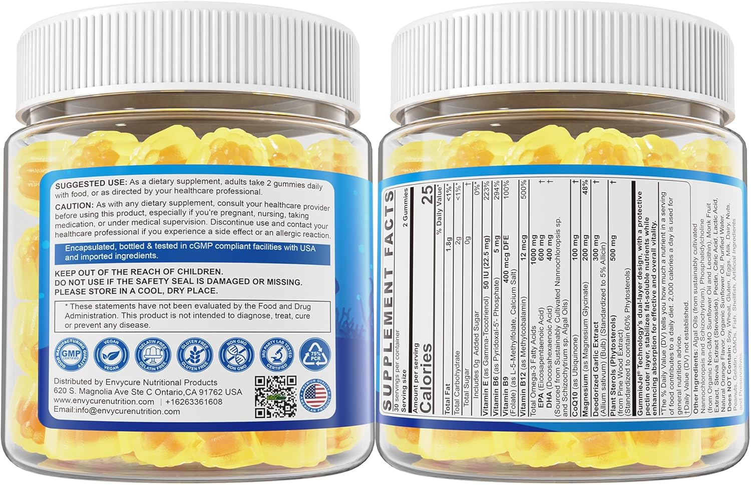 Vegan Omega-3 Gummies 1000mg +CoQ10+Magnesium- EPA 600mg & DHA 400mg, Fish Oil Omega 3 Supplements Alternative for Women Men Adults- Liposomal Form -Algae- Plant Sterols, Garlic,B6,B9, B12, Sugar Free - Image 8