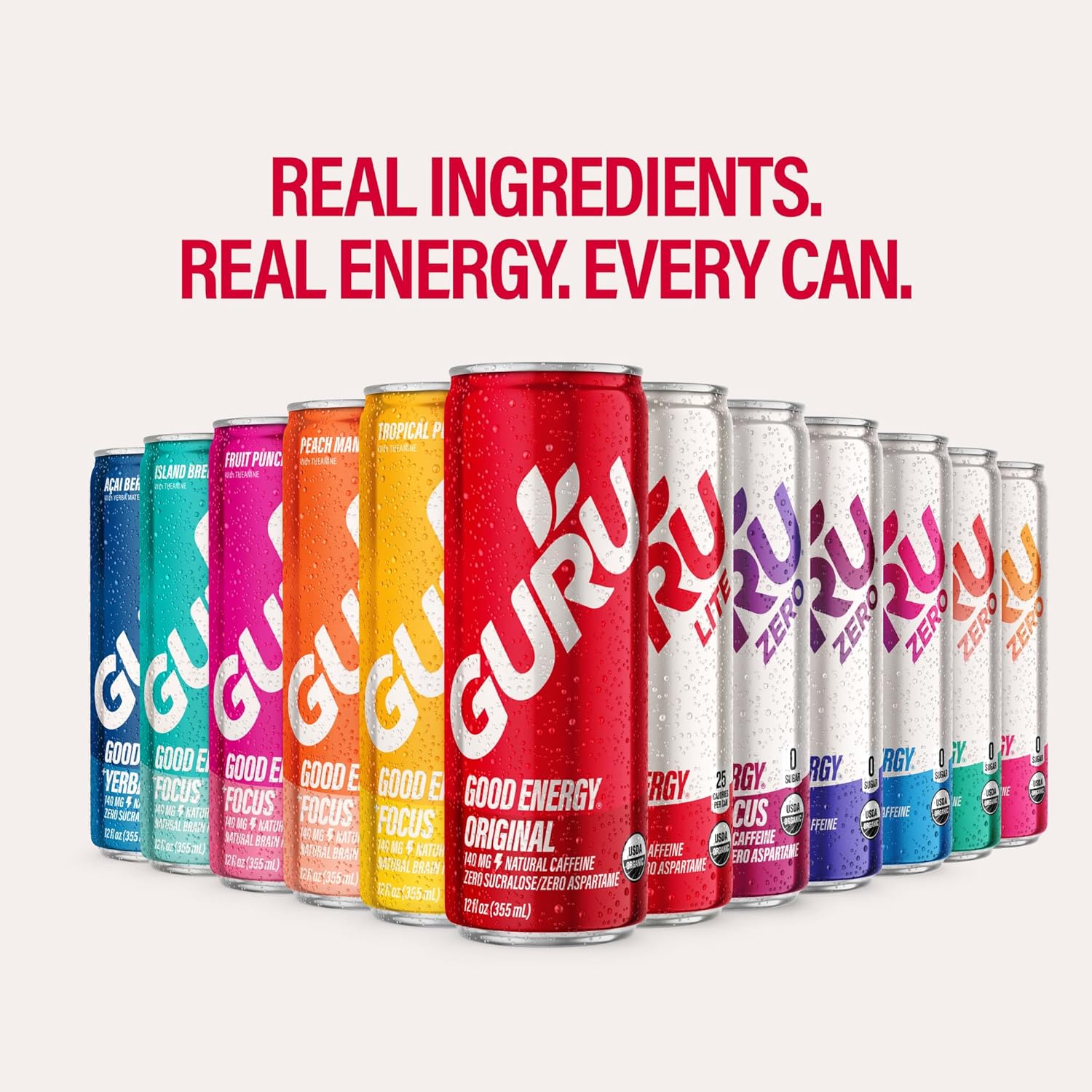 GURU Original Organic Energy Drinks, Clean Energy Drink with Plant Based Natural Caffeine from Green Tea, Gluten Free and Vegan, 140MG Caffeine, Healthy Drinks, 12oz (Pack of 12) - Image 8