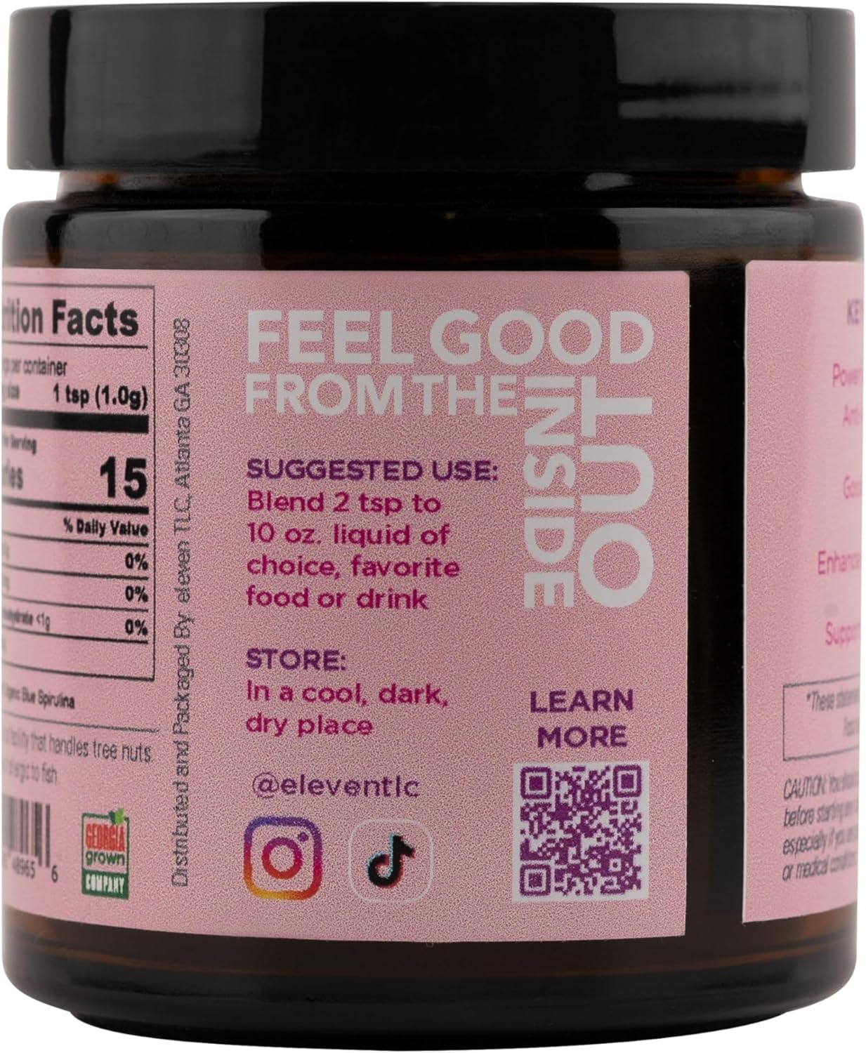 Eleven TLC, Organic Blue Spirulina Powder, Flavorless, Superfood, Vitamins + Minerals, Espirulina Azul en Polvo, Plant Protein, Non-GMO, Non Messy Glass Jar, 1.24 Ounce 35 Servings - Image 3
