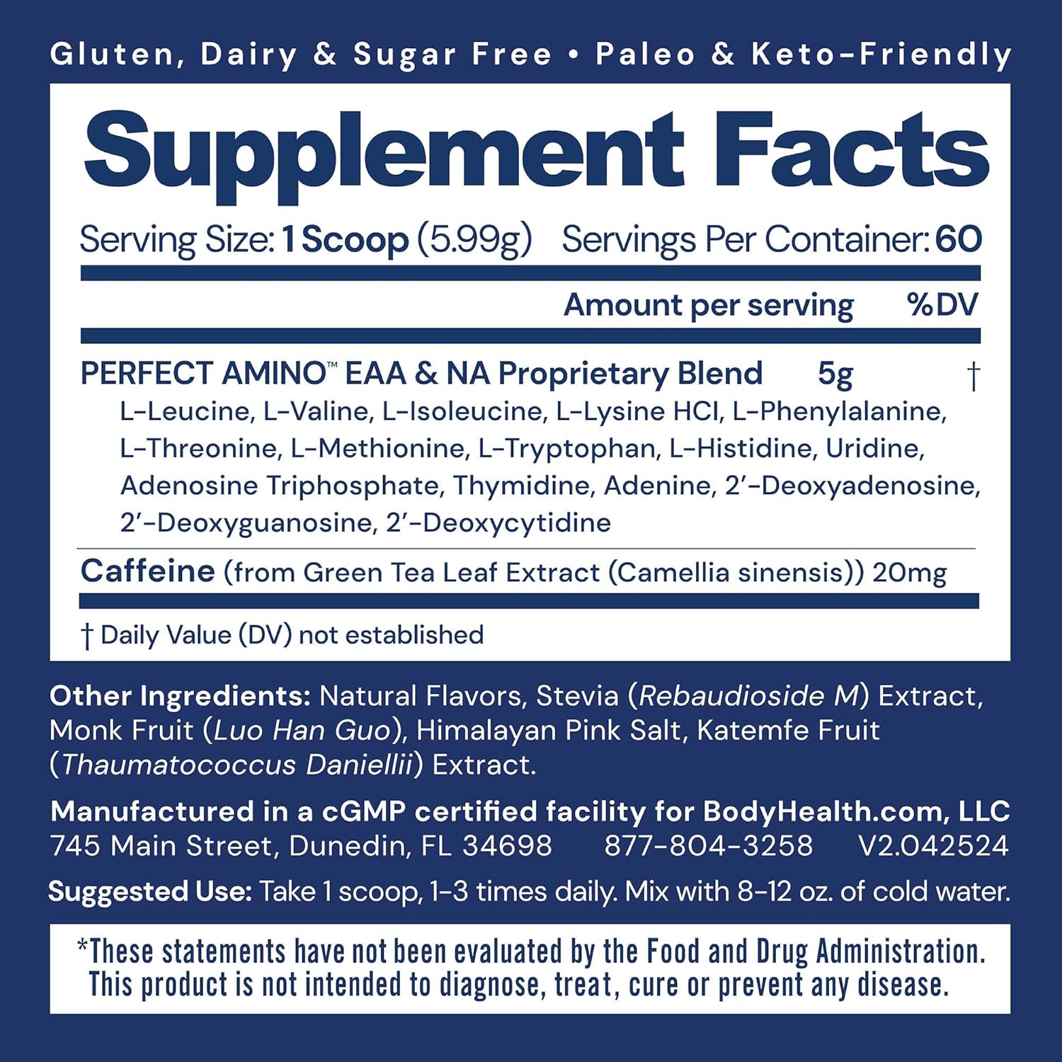 BodyHealth PerfectAmino Powder - BCAA and EAA Powder for Pre and Post Workout - Amino Acid Energy Drink for Men and Women to Support Lean Muscle and Recovery - Mocha - 60 Servings - Image 2