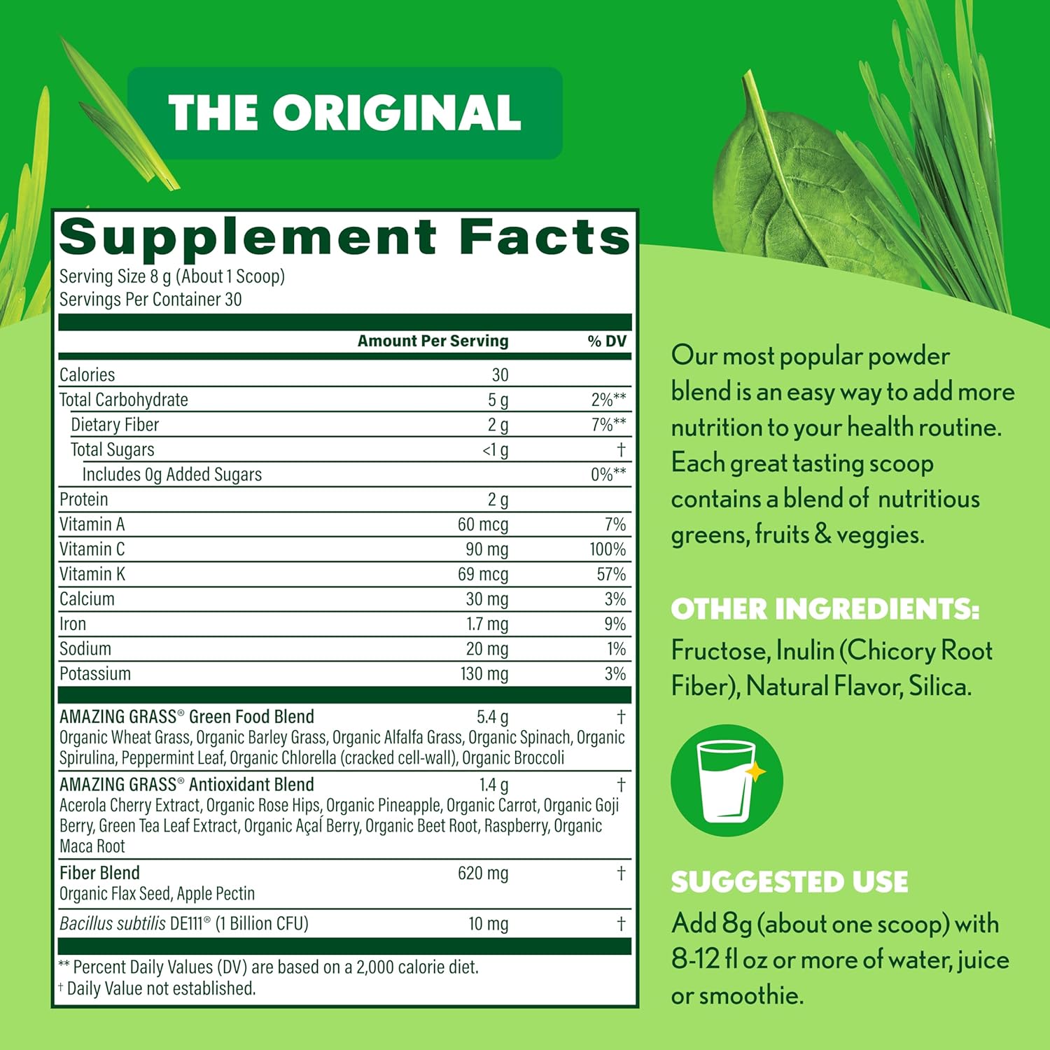 Amazing Grass Greens Blend Superfood: Greens Powder Mix for Energy, with Organic Spirulina, Chlorella, Beet Root Powder, Digestive Enzymes & Probiotics, Original, 30 Servings (Packaging May Vary) - Image 7