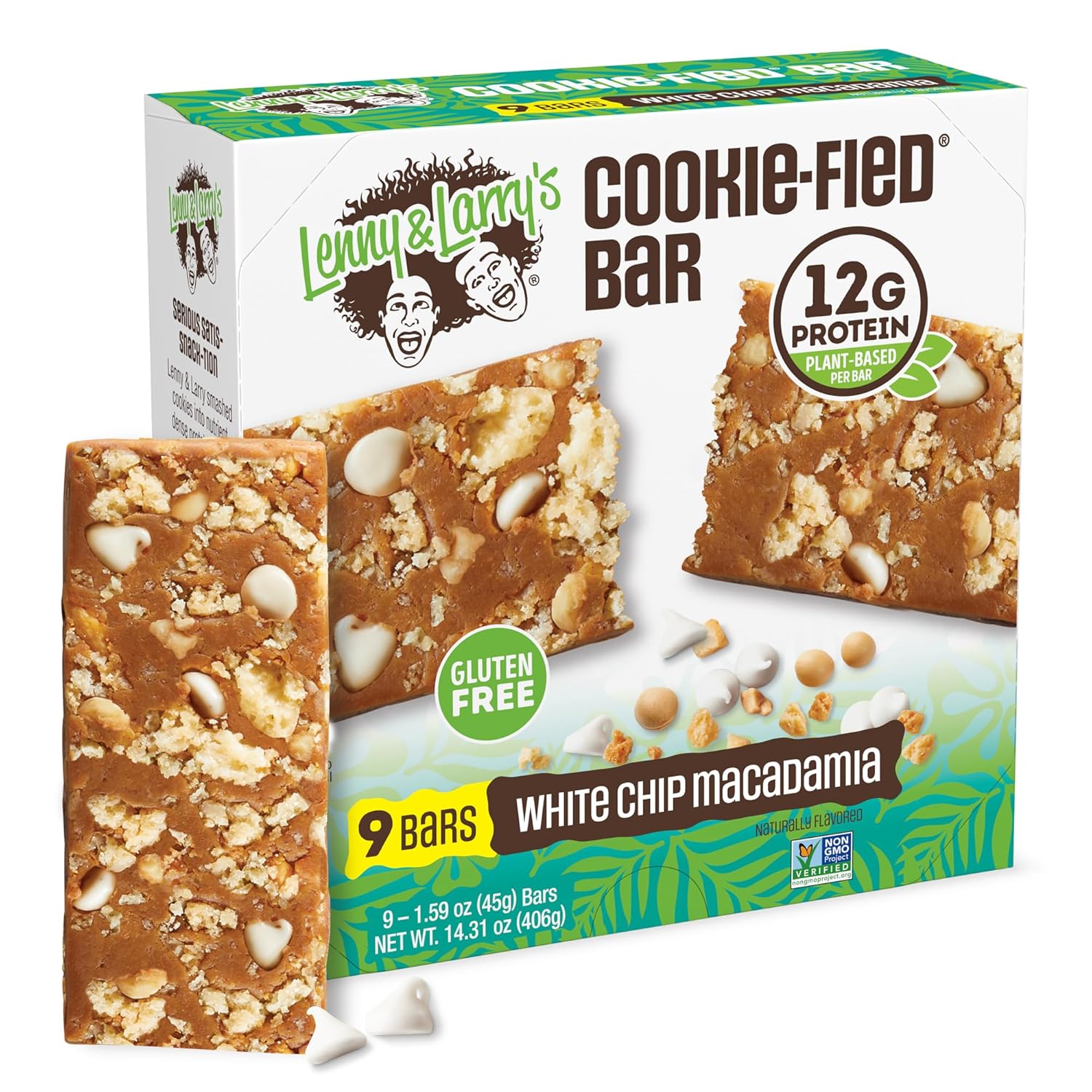 Lenny & Larry's Cookie-fied Protein Bar – White Chip Macadamia Vegan Protein Bars 9x45g – Healthy Snacks with 12g Plant Protein & 5g Fiber – Gluten-Free Power Bar, Non-GMO & Vegan