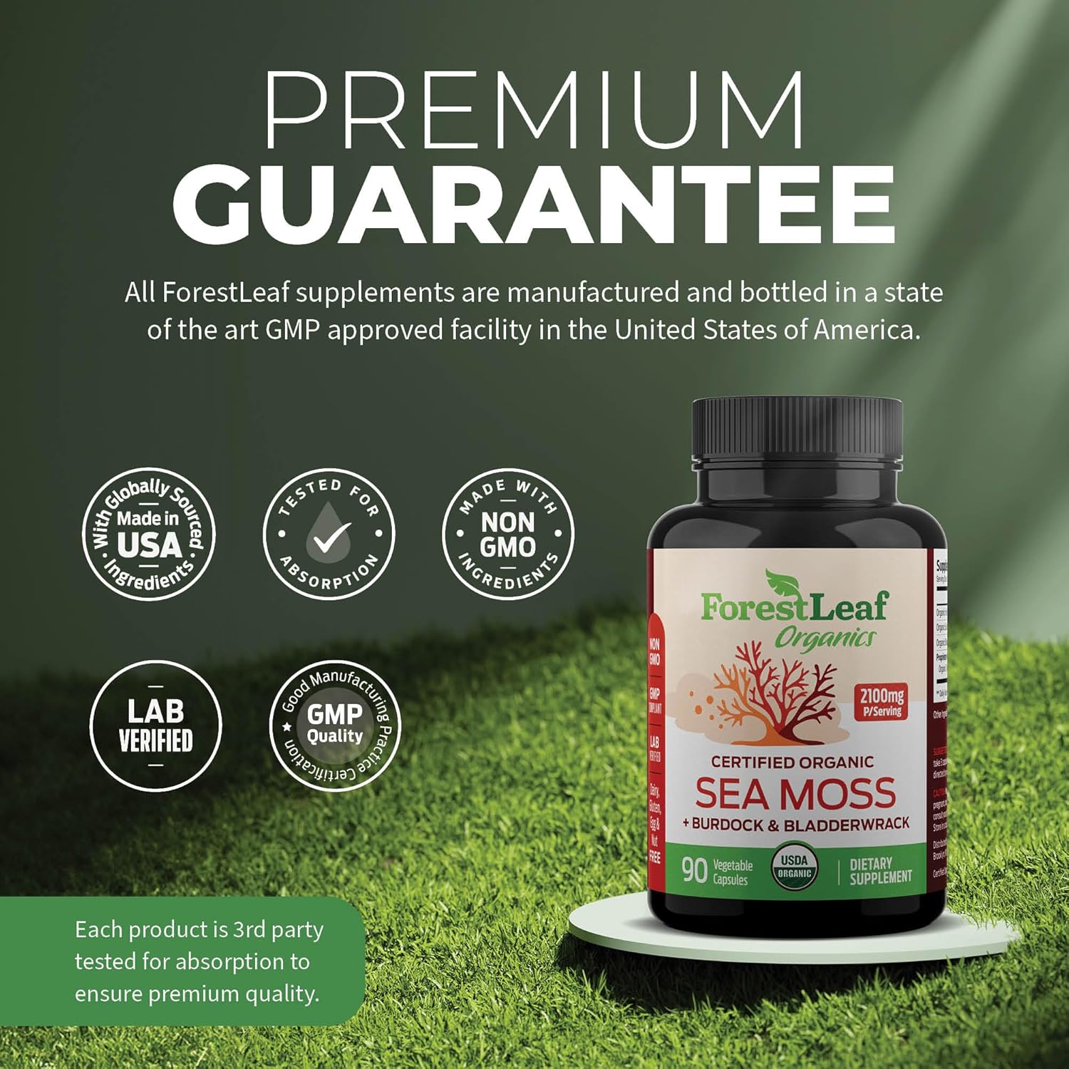 ForestLeaf Organic Irish Sea Moss Capsules | 2100mg Raw Seamoss Pills Advanced Supplement Superfood + Burdock, Bladderwrack for Digestive, Respiratory, Immune Health | 90 Vegan Organic Sea Moss Caps - Image 6
