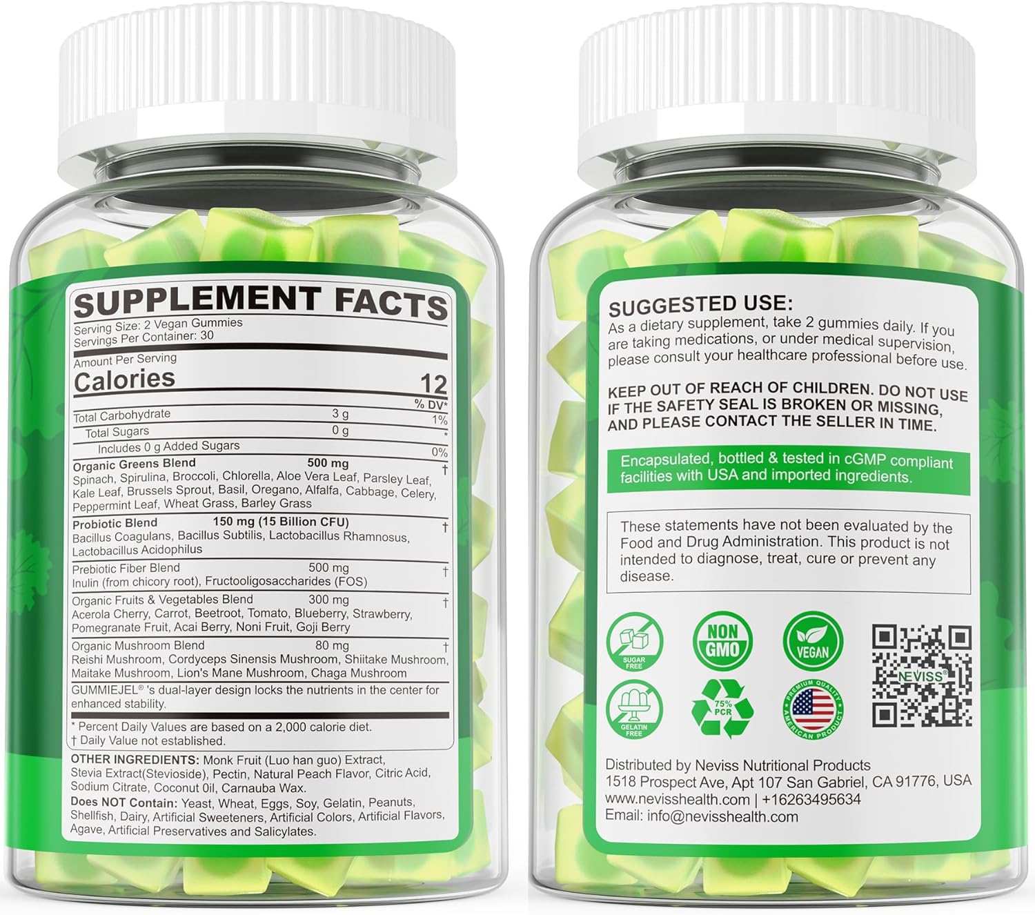 Organic Super Greens Daily Gummies + Probiotics, Spirulina, Chlorella, Spinach, Broccoli, Fiber, Fruits Veggies, Mushroom - Greens Powder Superfood Alternative, Natural Energy, Sugar Free Vegan, 60Cts - Image 9