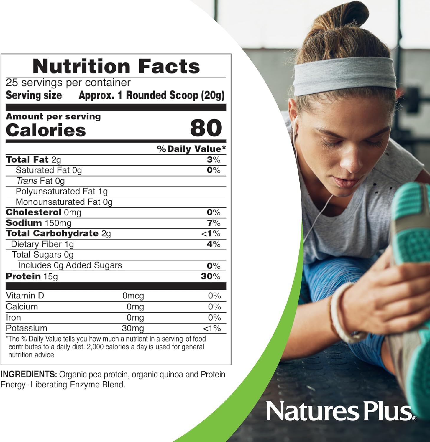 NaturesPlus Organic Pea Protein - 1.1 lb - Plant-Based Drink Powder - Supports Energy, Recovery & Weight Management - Non-GMO, Sugar Free, Allergen Free, Gluten Free, Vegan - 25 Servings - Image 5