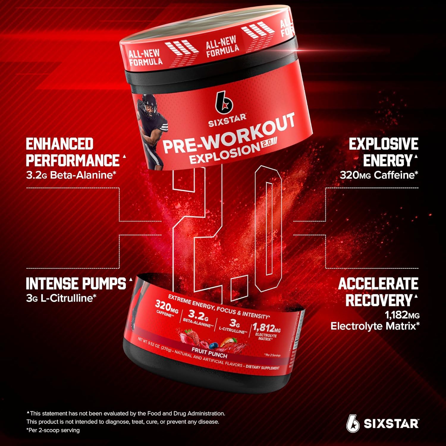 Six Star Pre-Workout Powder for Men & Women, Fruit Punch (30 Servings) - Preworkout Explosion 2.0 Energy Powder Drink Mix with Beta-Alanine & Caffeine - Sports Nutrition Supplement Products - Image 3