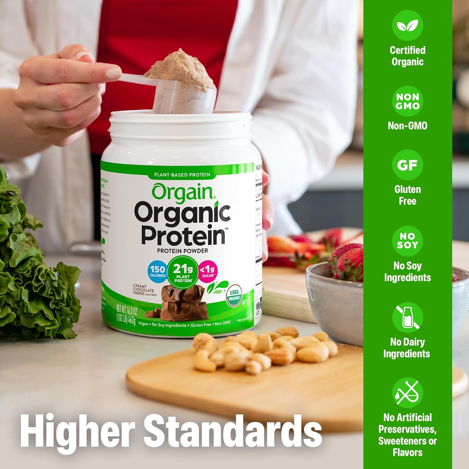 Orgain Organic Vegan Protein Powder, Creamy Chocolate Fudge - 21g Plant Protein, 7g Prebiotic Fiber, Low Net Carb, No Lactose Ingredients, No Added Sugar, Non-GMO, For Shakes & Smoothies, 1.02 lb - Image 4