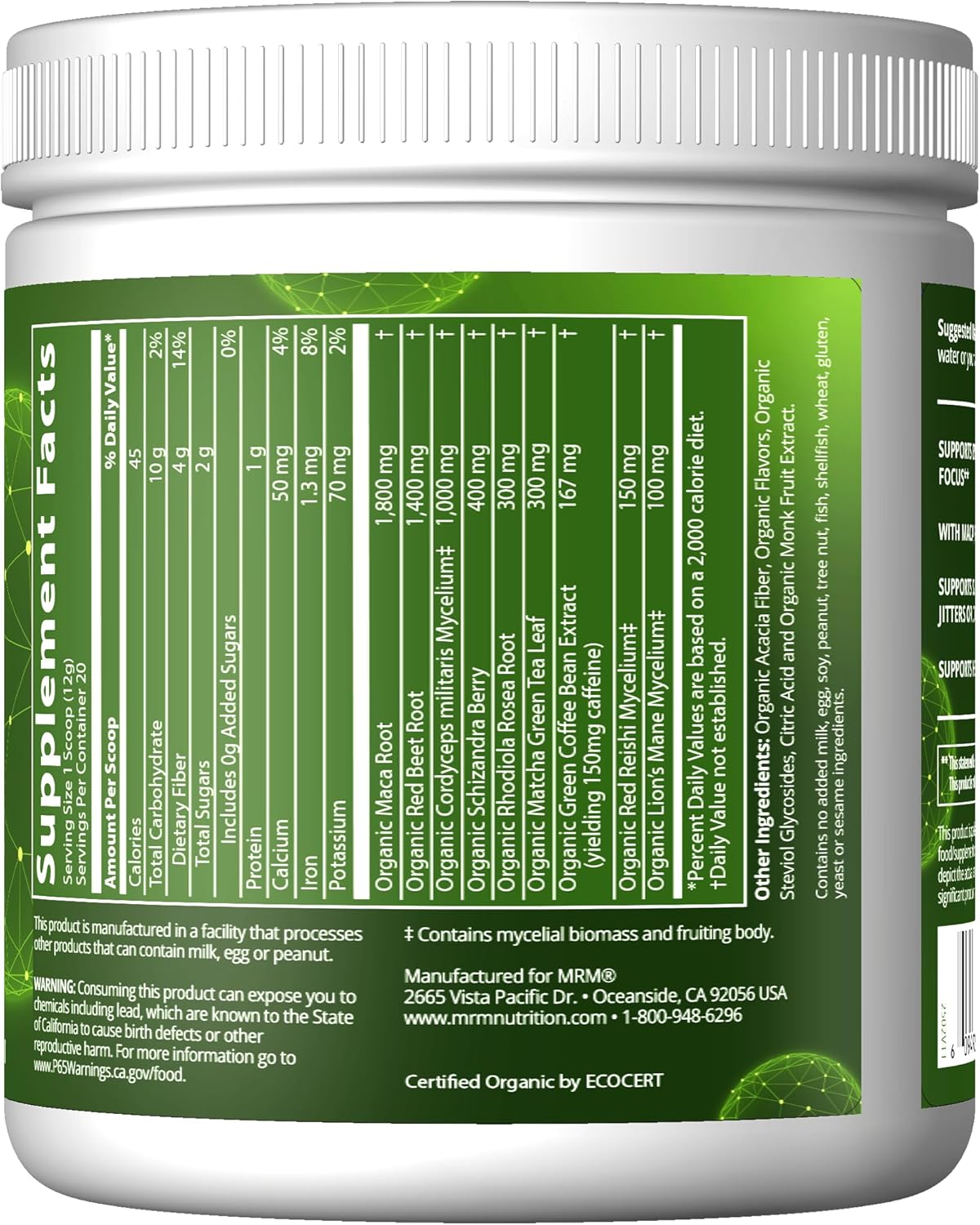 MRM Nutrition Organic Pre-Workout Powder | Island Fusion Flavored | Superfoods + 150mg Natural Caffeine + adaptogens | Clean Energy + Focus| Healthy Blood Flow | Vegan + Non-GMO | 20 Servings - Image 3