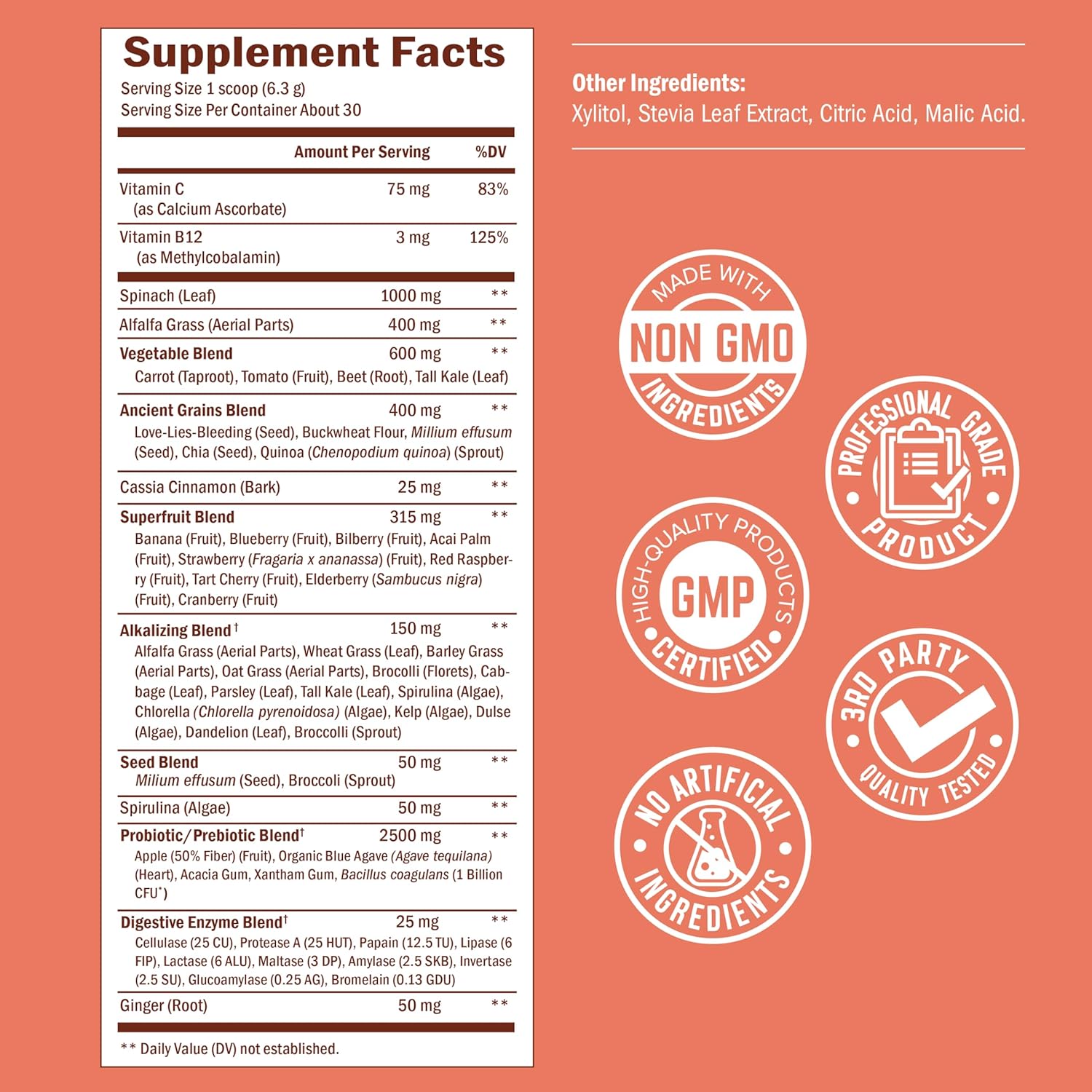 Super Greens Powder Superfood - Greens Powder with Probiotics Prebiotics Digestive Enzymes and 43 Green Superfoods - Chlorophyll Bilberry Chlorella Spirulina Grass - Tastes Amazing - 30 Servings - Image 3